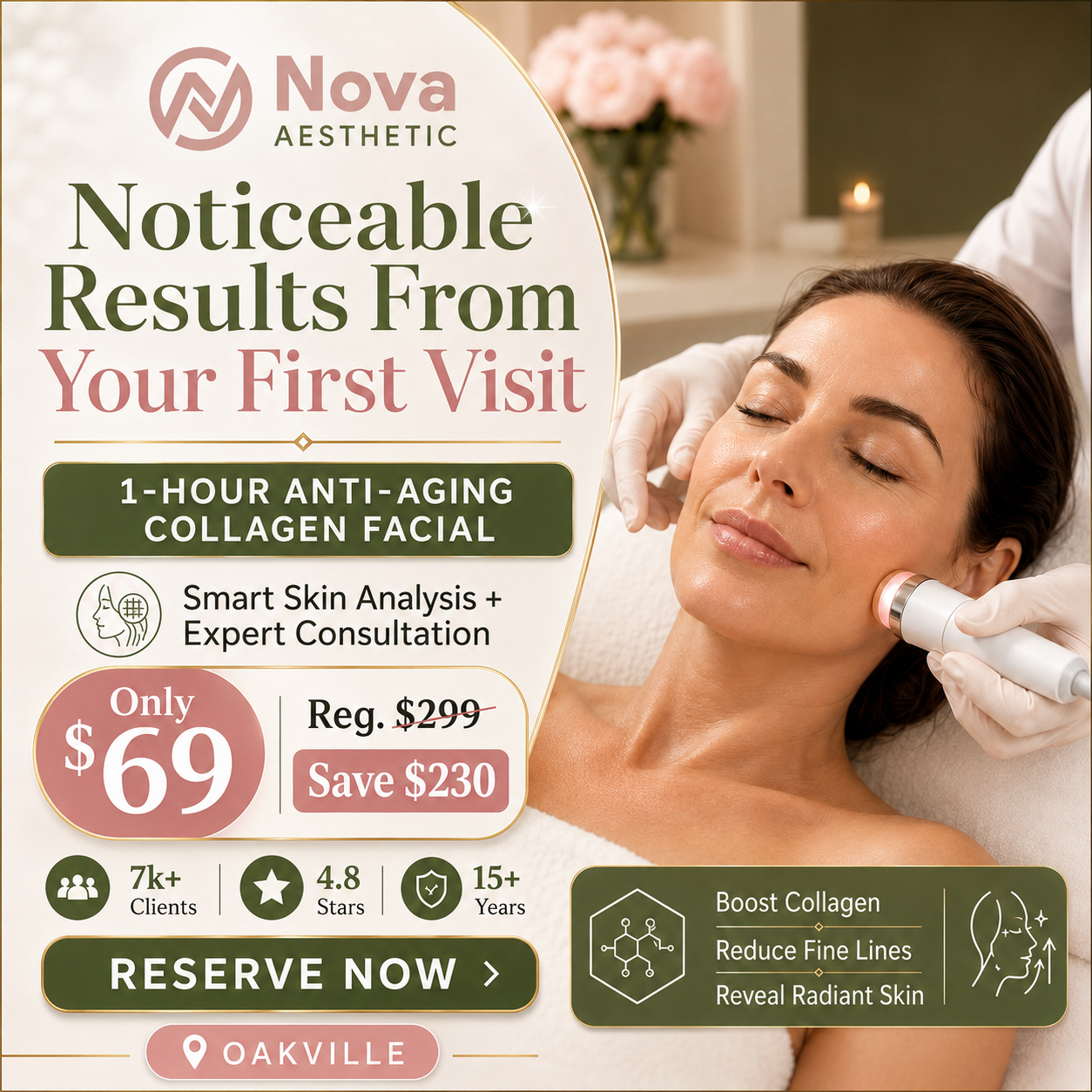 Nova Aesthetic Facebook ad: Appointments are limited. Book online and receive an…