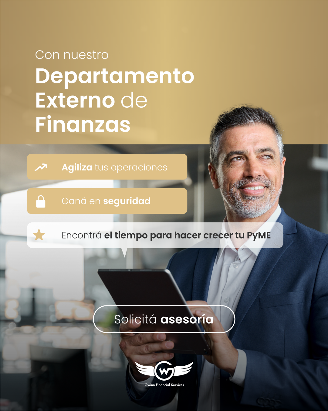 Gwinn - Servicios Financieros Facebook ad from Mar 27, 2026