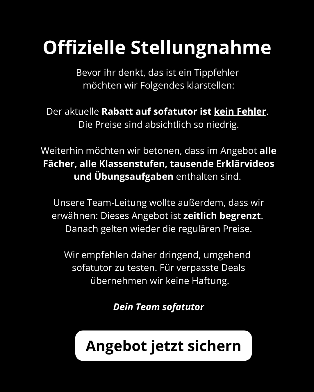 sofatutor Facebook ad: Rabatt beim ENDSPURT SALE