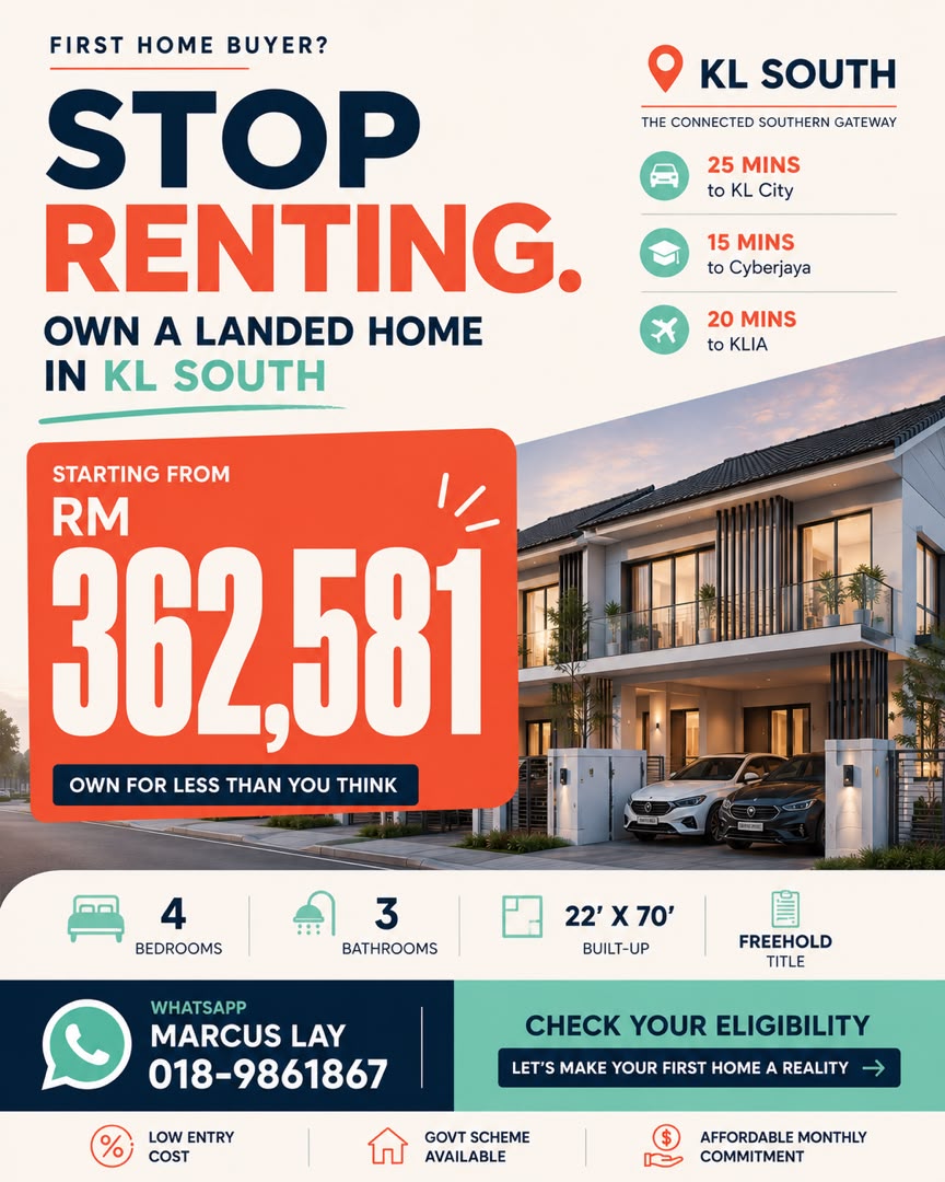 Your Property Advisor Facebook ad: Stop Renting. Own a Landed Home from RM362,581 in KL South