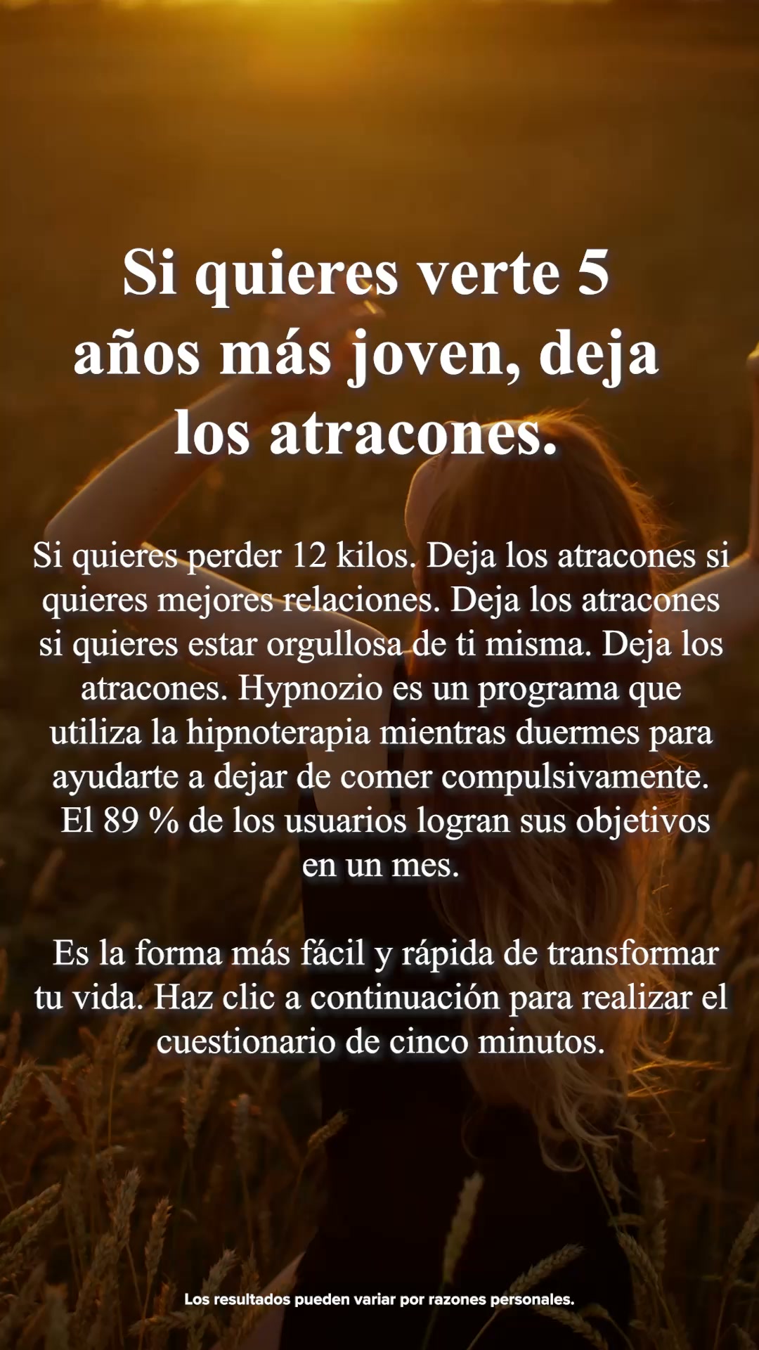 Hypnozio: power of hypnotherapy Facebook ad: Supera los retos para bajar de peso