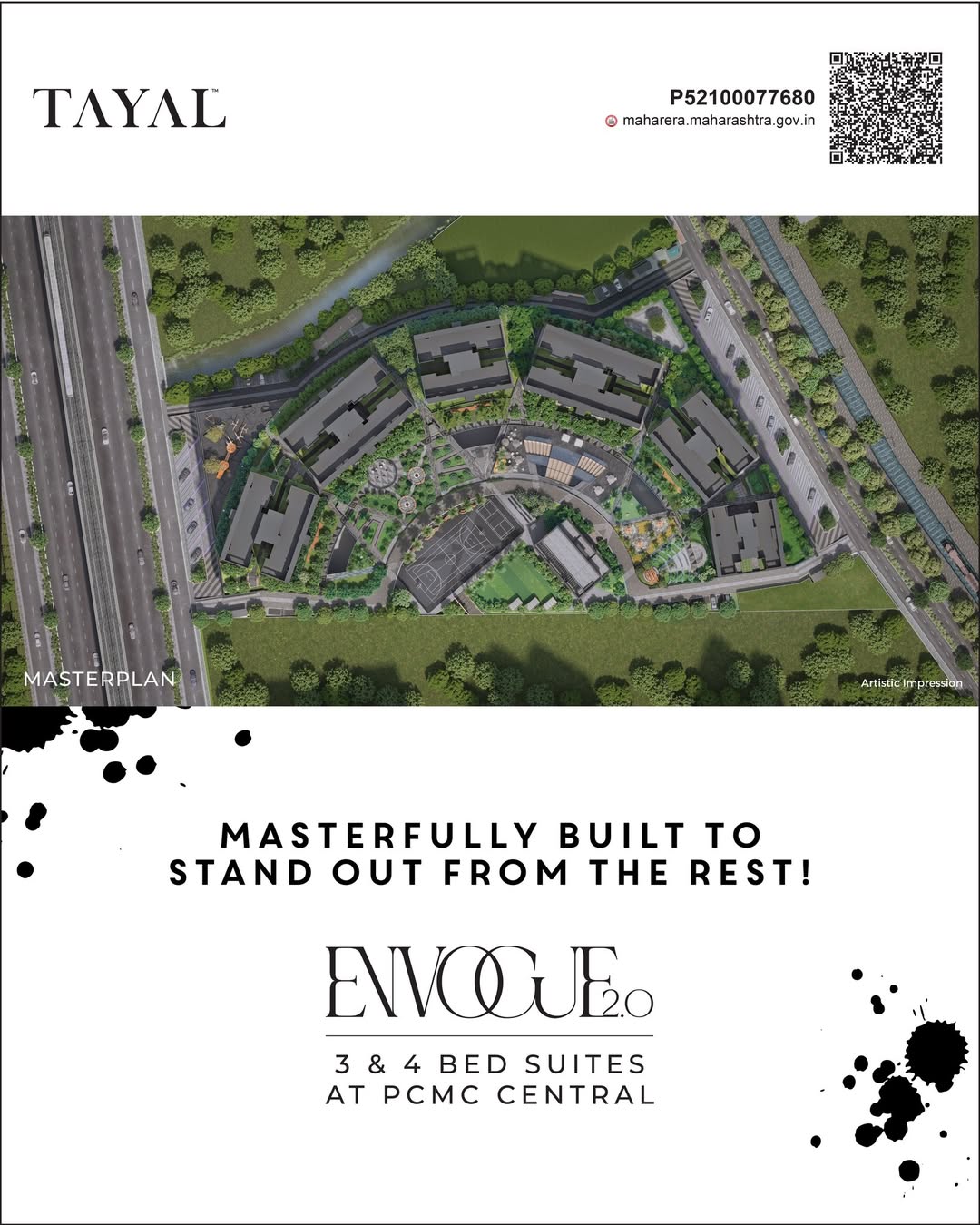 Tayal Corp Facebook ad: Envogue 2.0 - 3 & 4 Bed Suites in PCMC Central ₹1.83 Cr*…