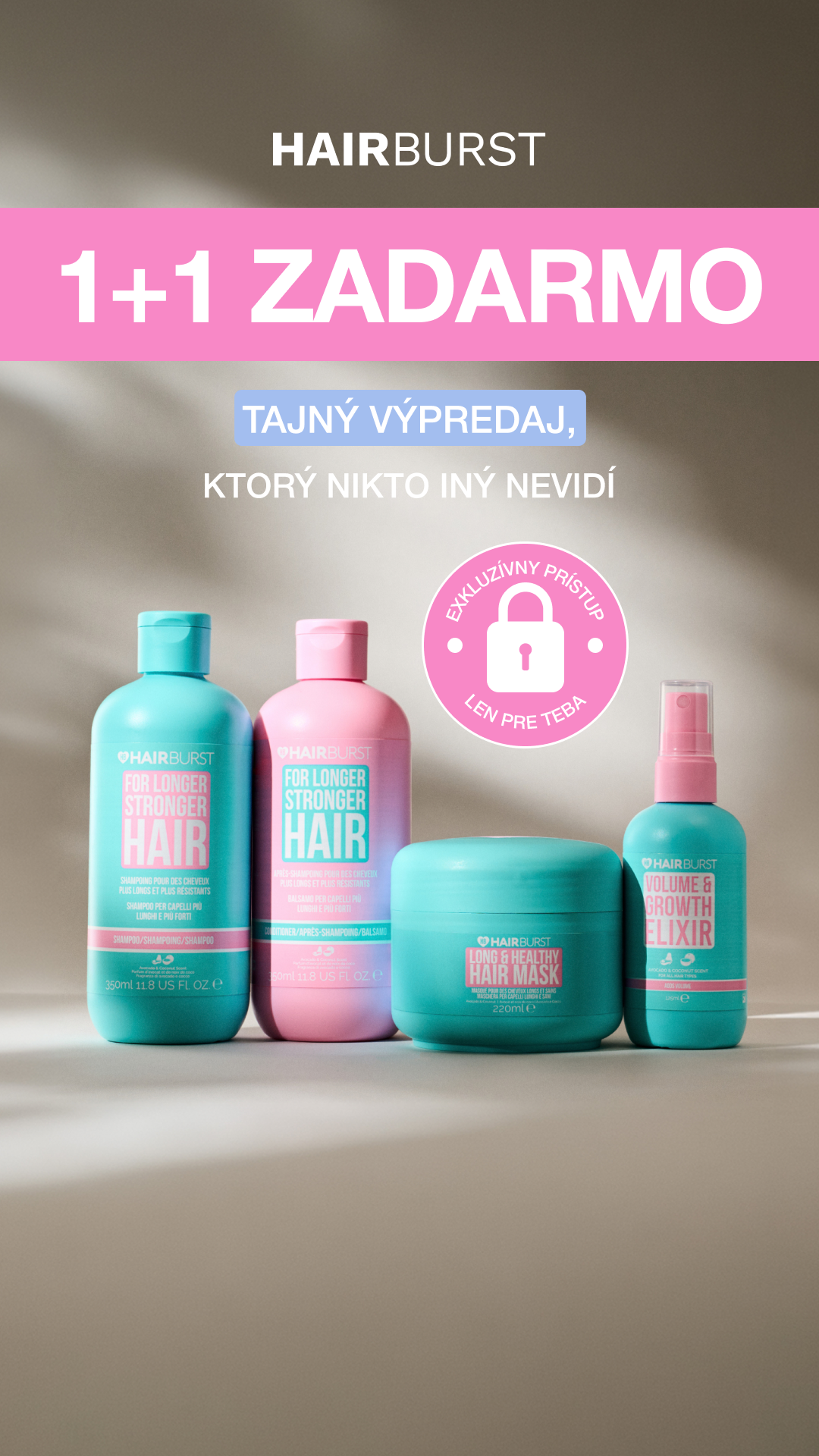 Hairburst SK.CZ Facebook ad: Odomkni tajný výpredaj