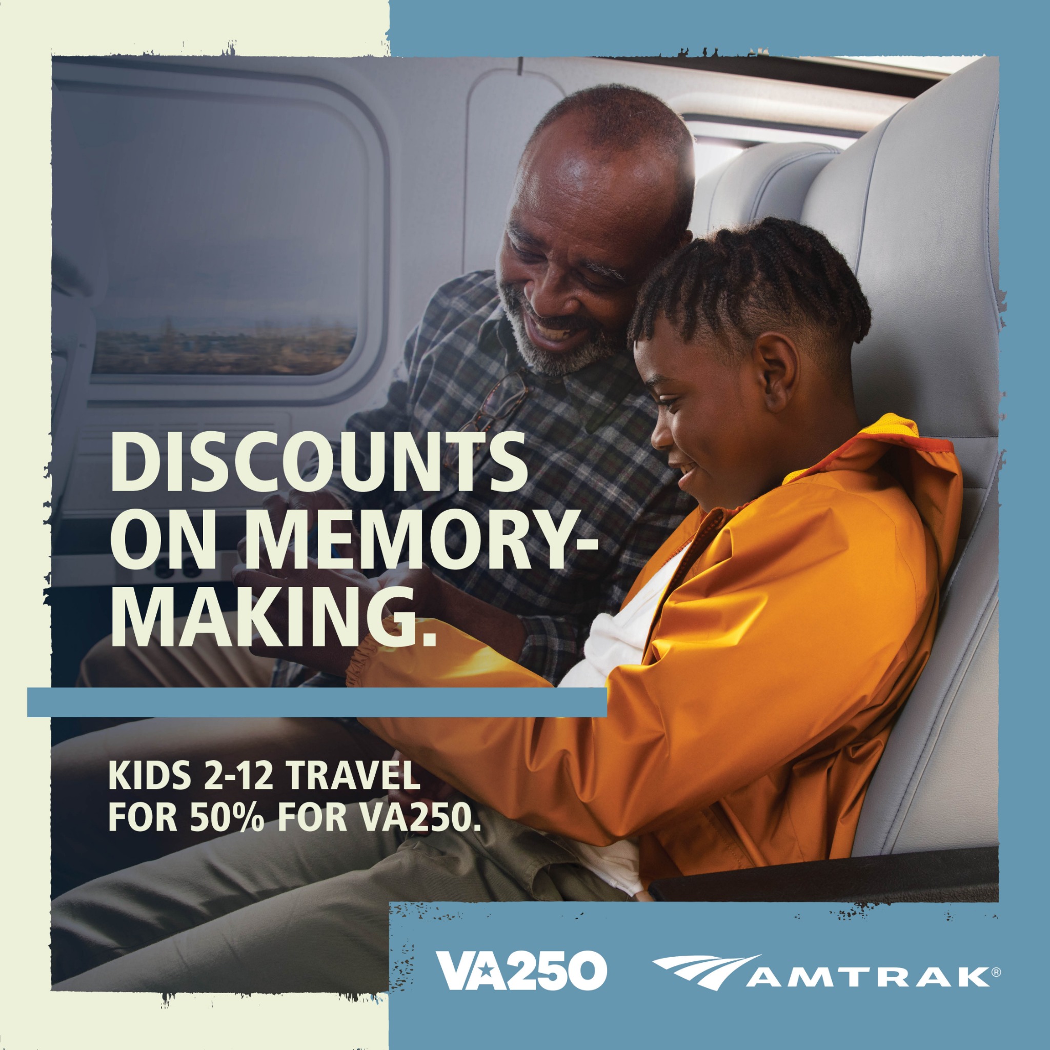 Amtrak Virginia Facebook ad: Book now and save.