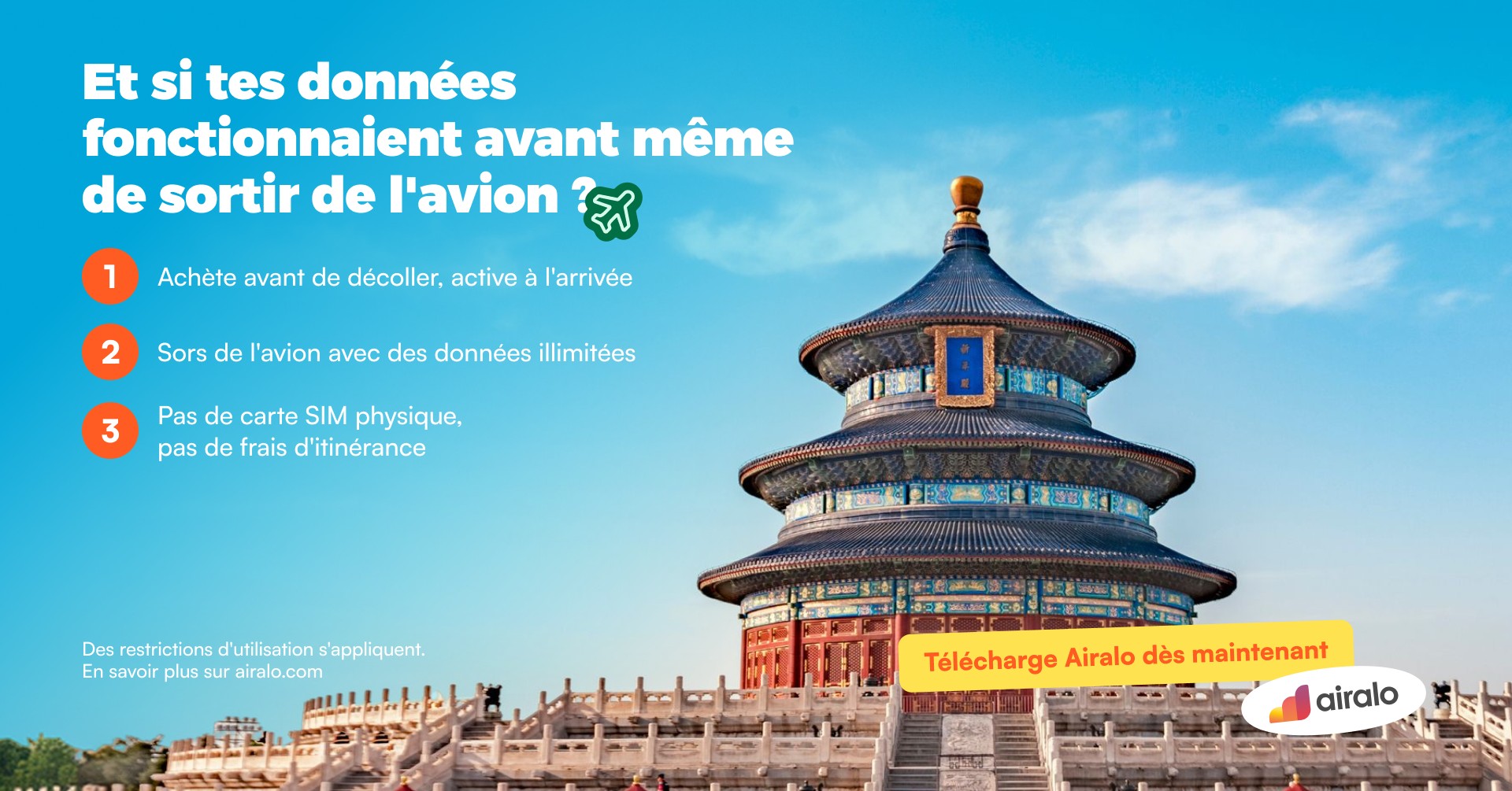 Airalo Global eSIM Store Facebook ad: Va plus loin. Reste connecté.