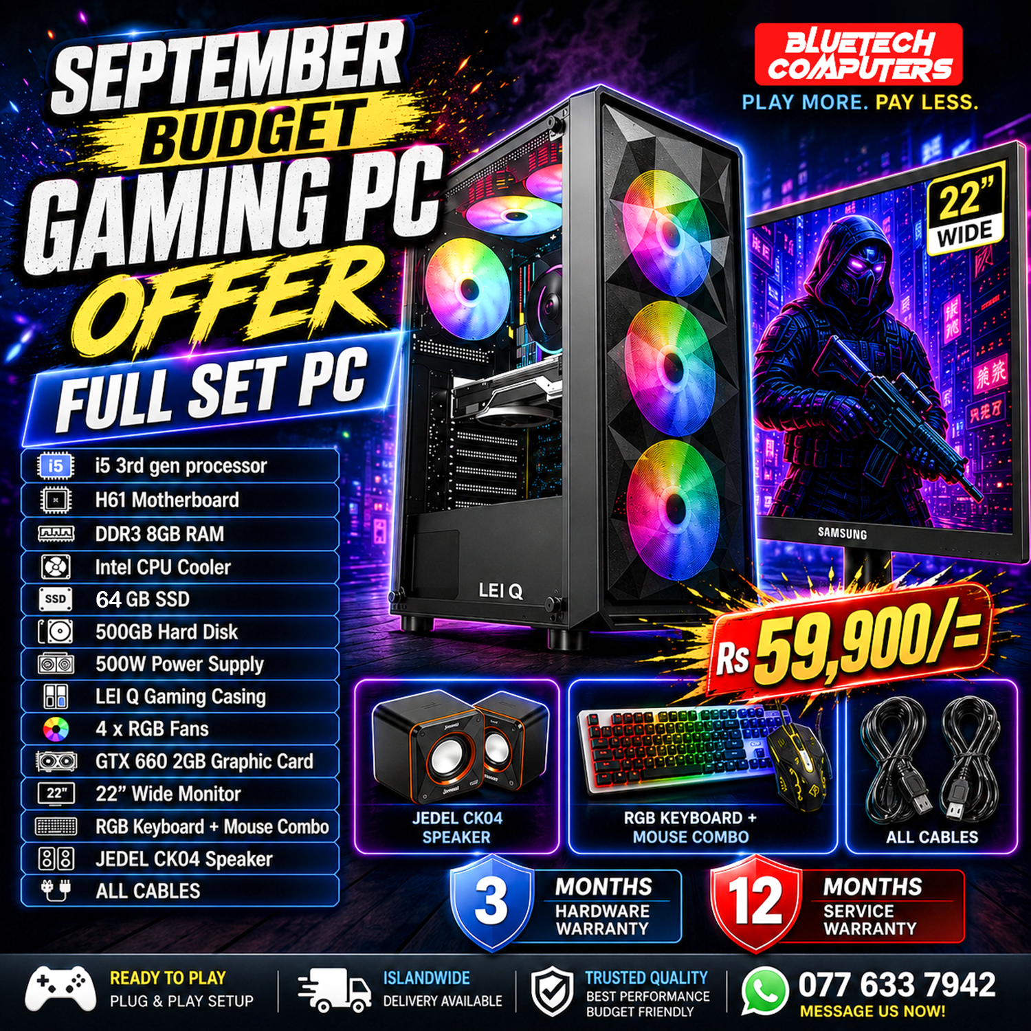BlueTech Computers Facebook ad: September Gaming PC Full Set, Rs. 59,900/-