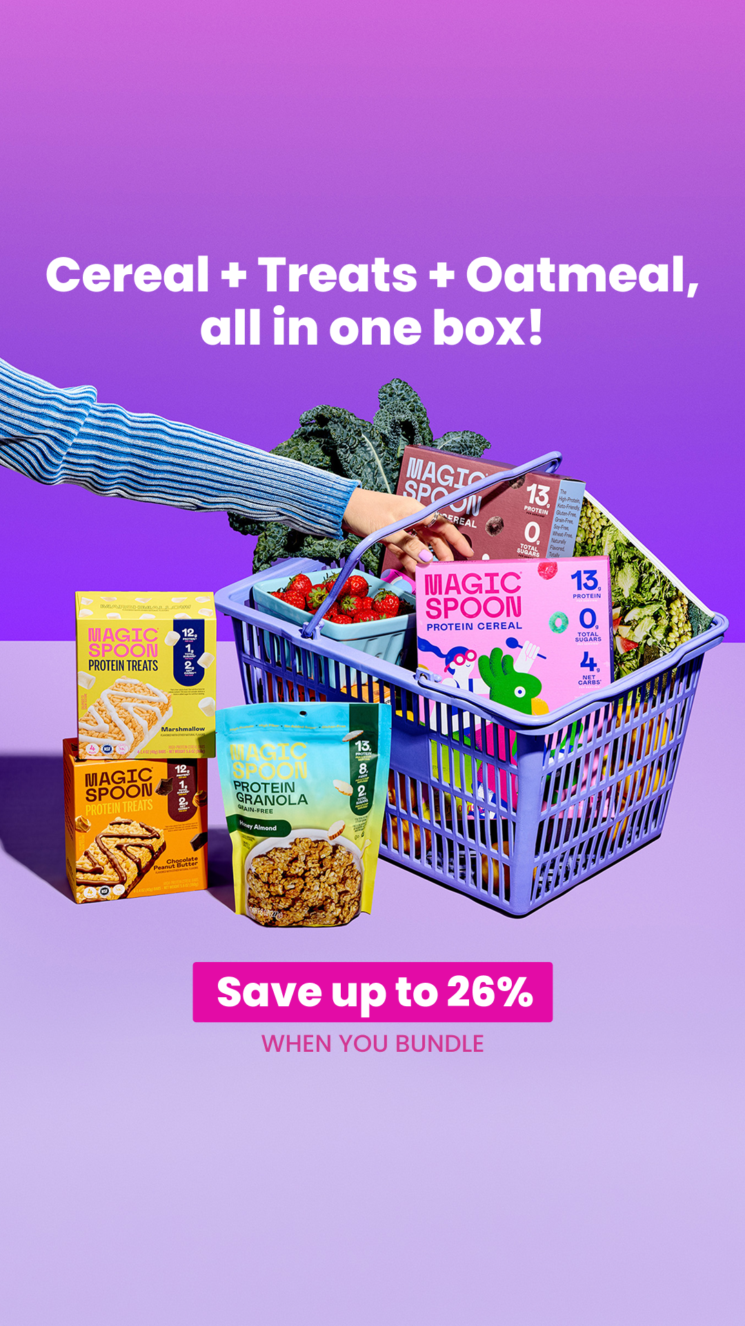 Magic Spoon Cereal Facebook ad: Cereal, Treats, & Oatmeal In One Box