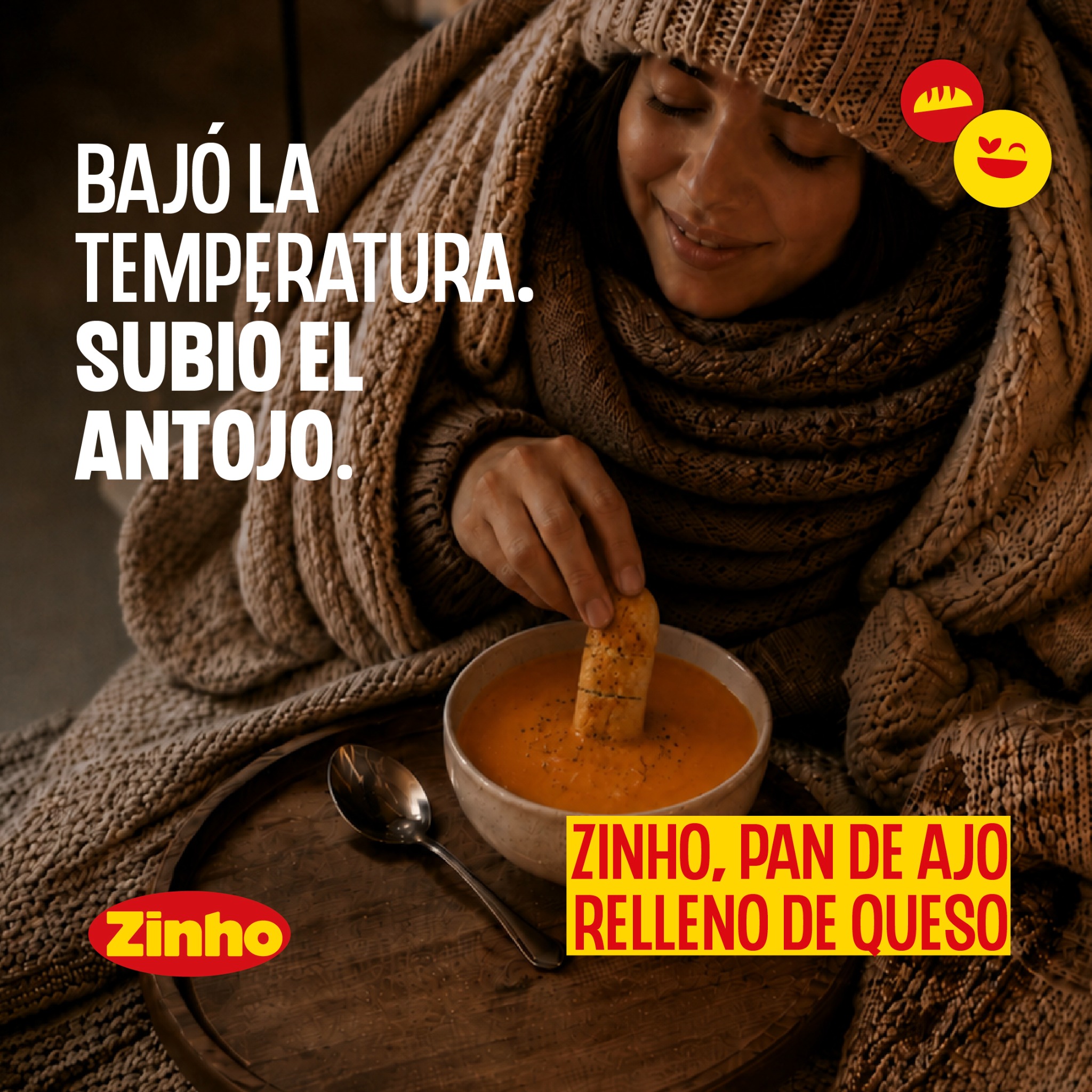 Zinho Argentina Facebook ad: El frío pega menos cuando hay algo rico…