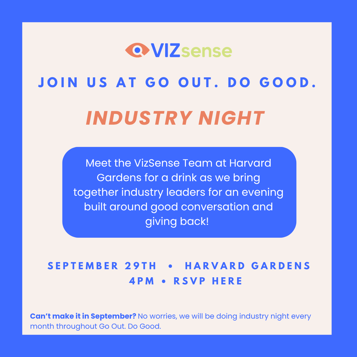 VizSense Facebook ad: Join Us at Harvard Gardens for Industry Night!