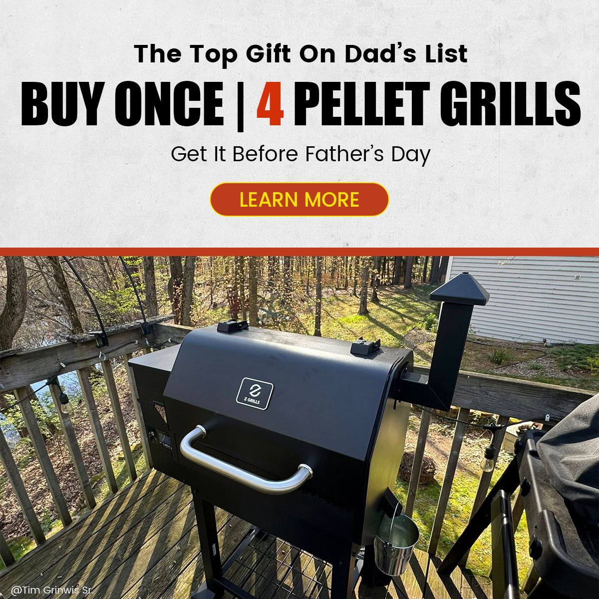 Z Grills Facebook ad: Buy Once, Get 4 Pellet Grills over time!