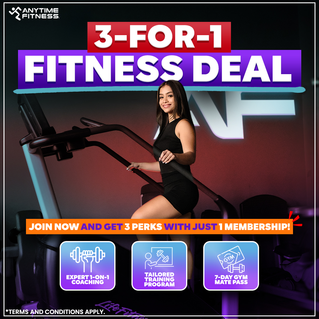 Anytime Fitness SM City Taytay Facebook ad: 3-for-1 Fitness Deal