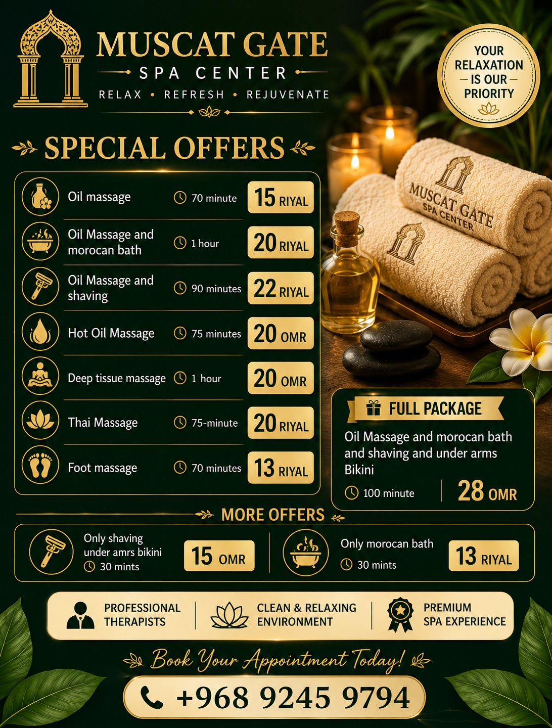 Muscat Gate Spa Center Facebook ad: LIMITED TIME SPA OFFERS IN MUSCAT, BOOK YOUR…