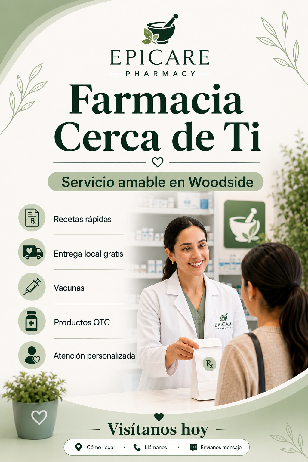 Epicare pharmacy Facebook ad: Servicio rápido y atención amable.
