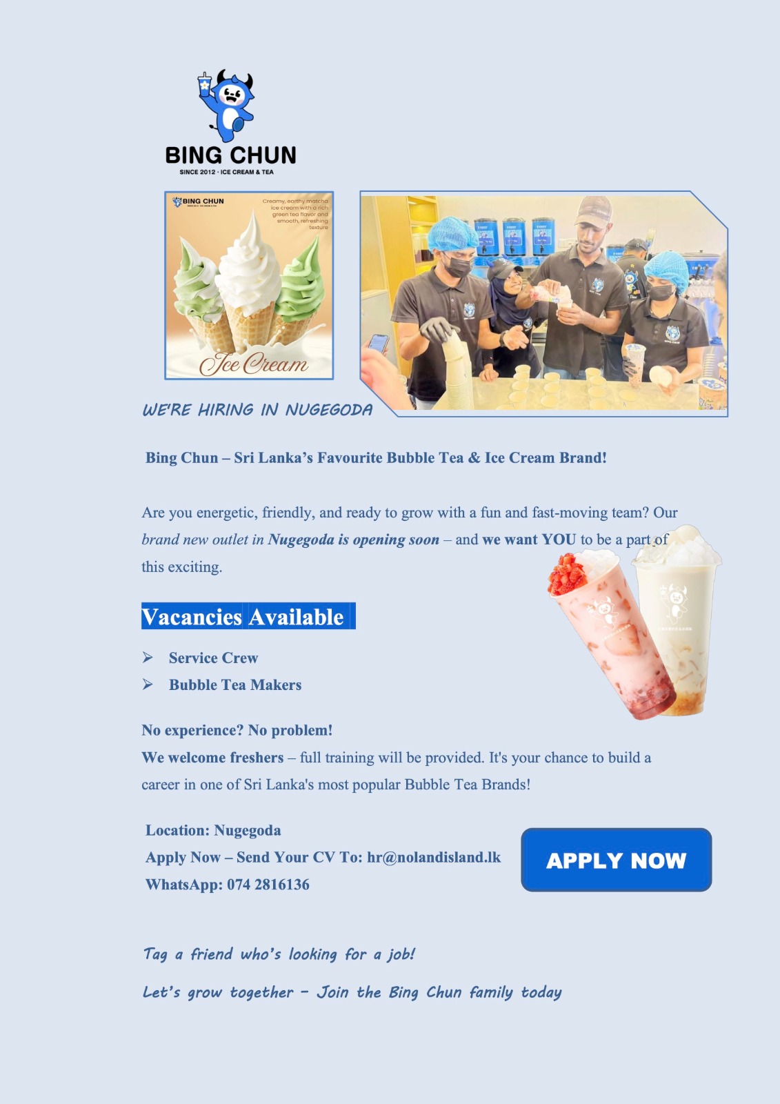 BingChun Junior Facebook ad: Bingchug is Hiring