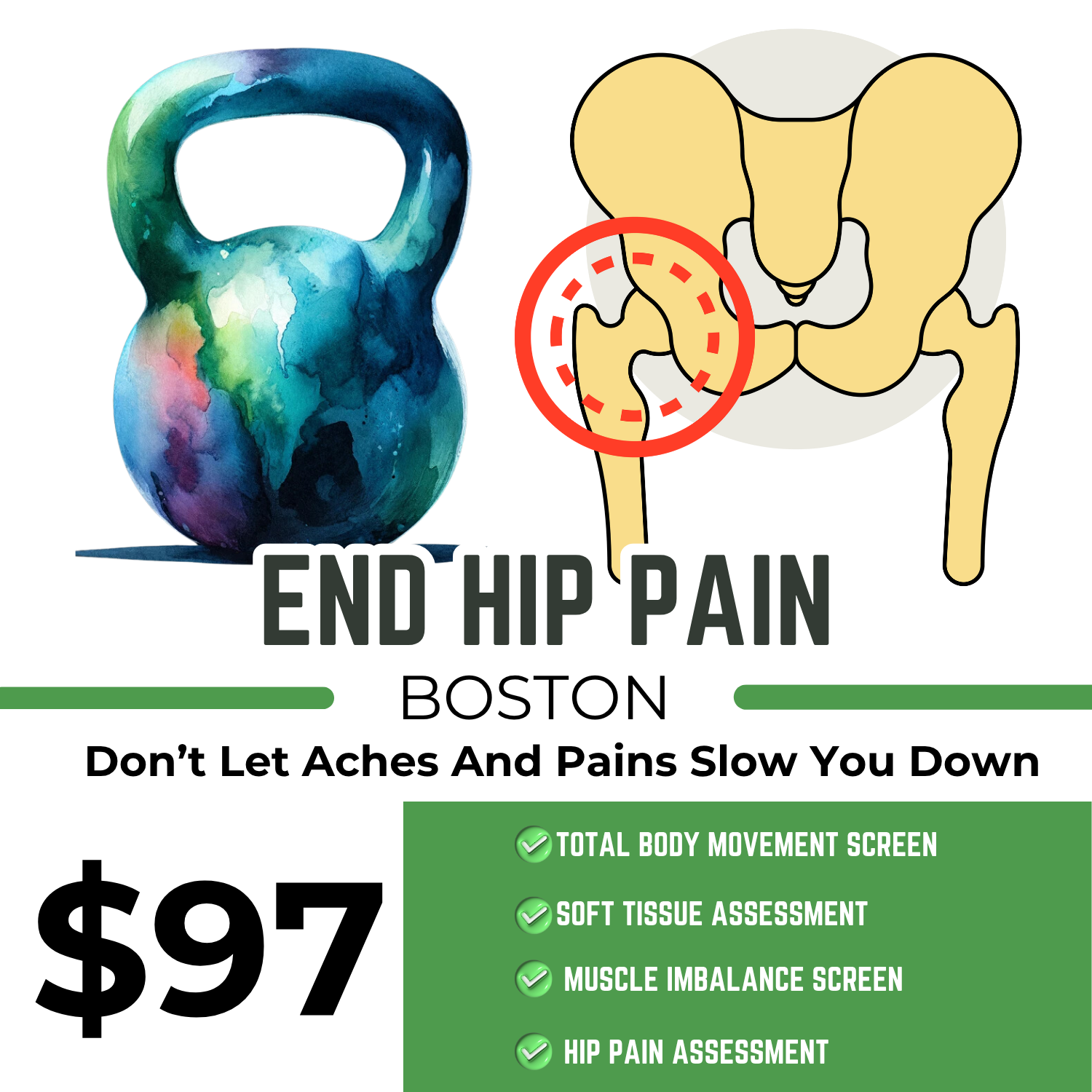 Sustain Physical Therapy and Performance Facebook ad: Lifting Shouldn’t Hurt-Fix your Hip Pain - $97