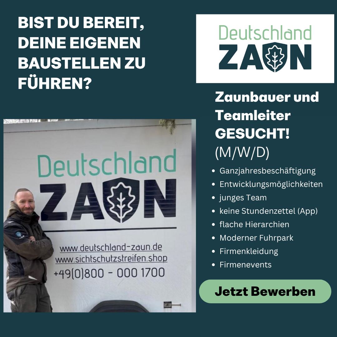 Deutschland-Zaun Facebook ad: Zaunbauer sowie Teamleiter im Bereich Zaunbau