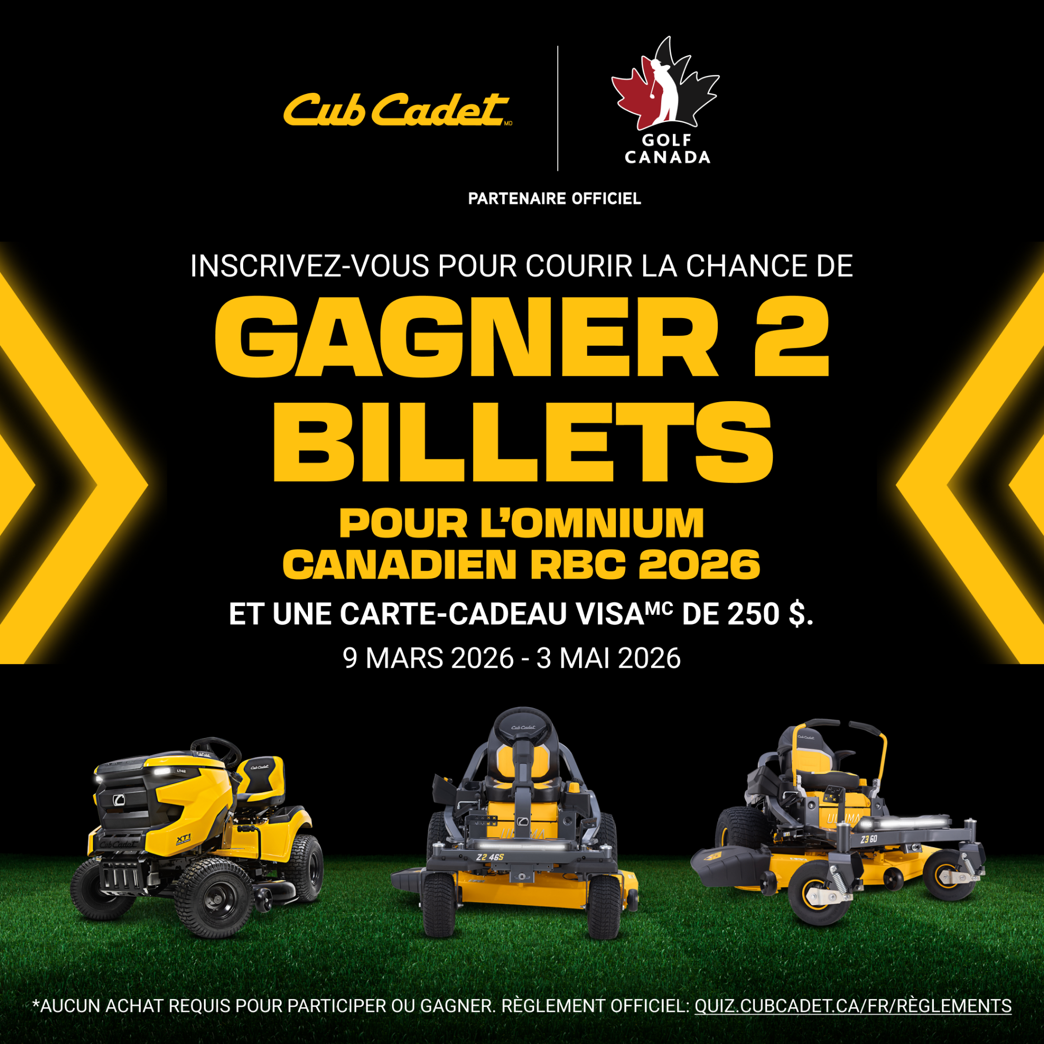 Cub Cadet Canada Facebook ad: Gagnez des billets pour l’Omnium canadien RBC