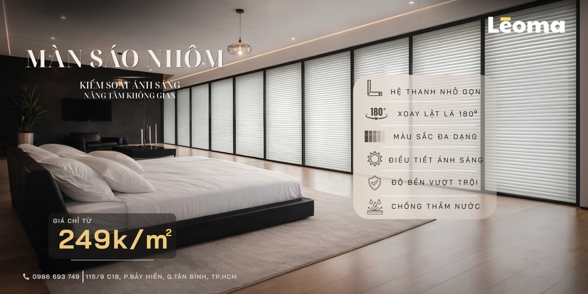 Lēoma Window Blinds Facebook ad from Apr 16, 2026