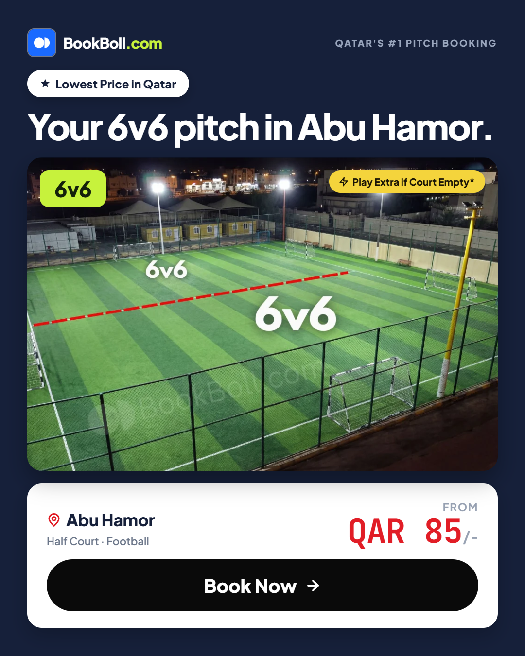 Bookboll.com Facebook ad: Best Football Pitch Prices in Qatar!