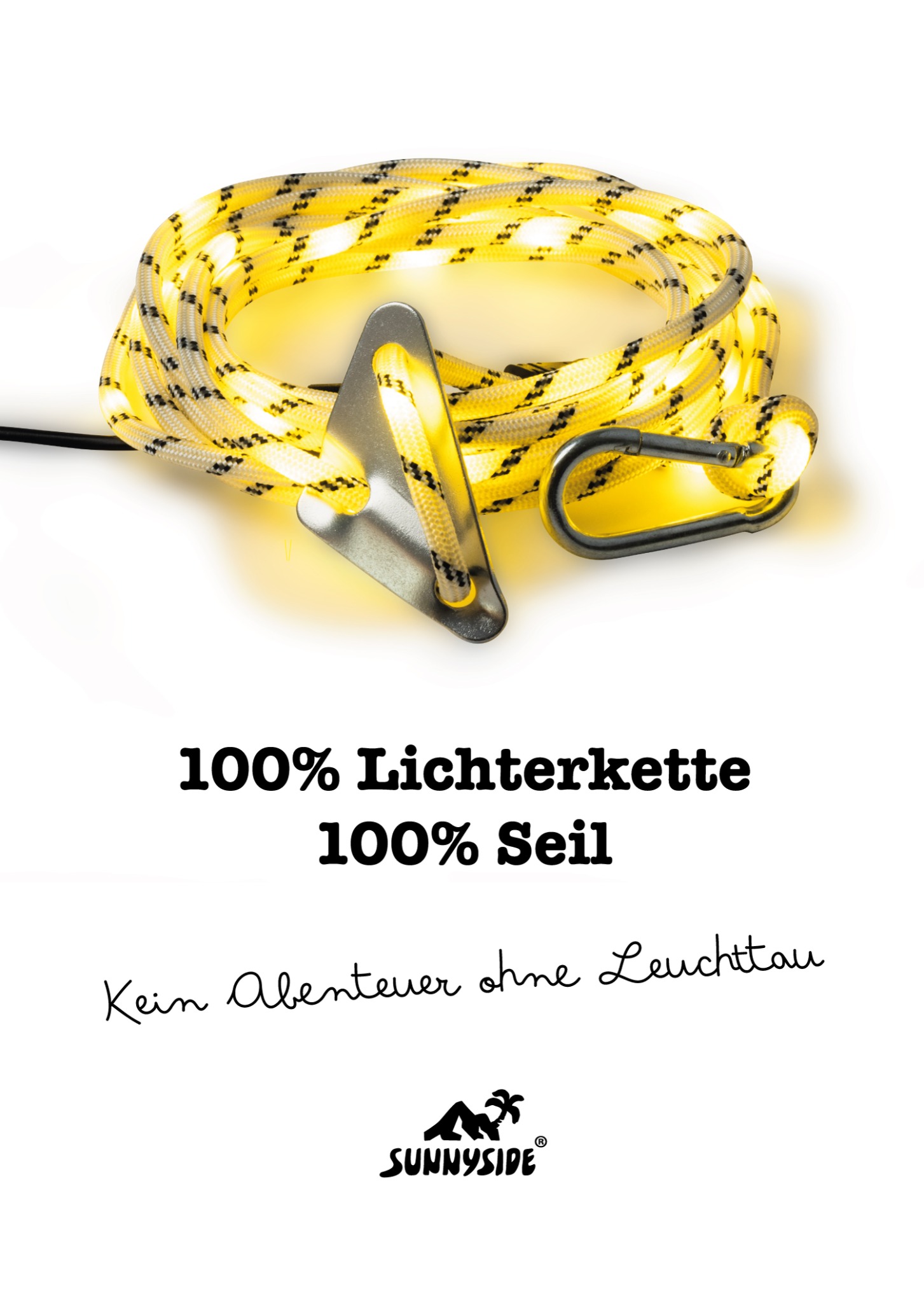 The Sunnyside Gear Facebook ad: 2 in 1 Lichterkette und Tau: nur bei unserem Leuchttau