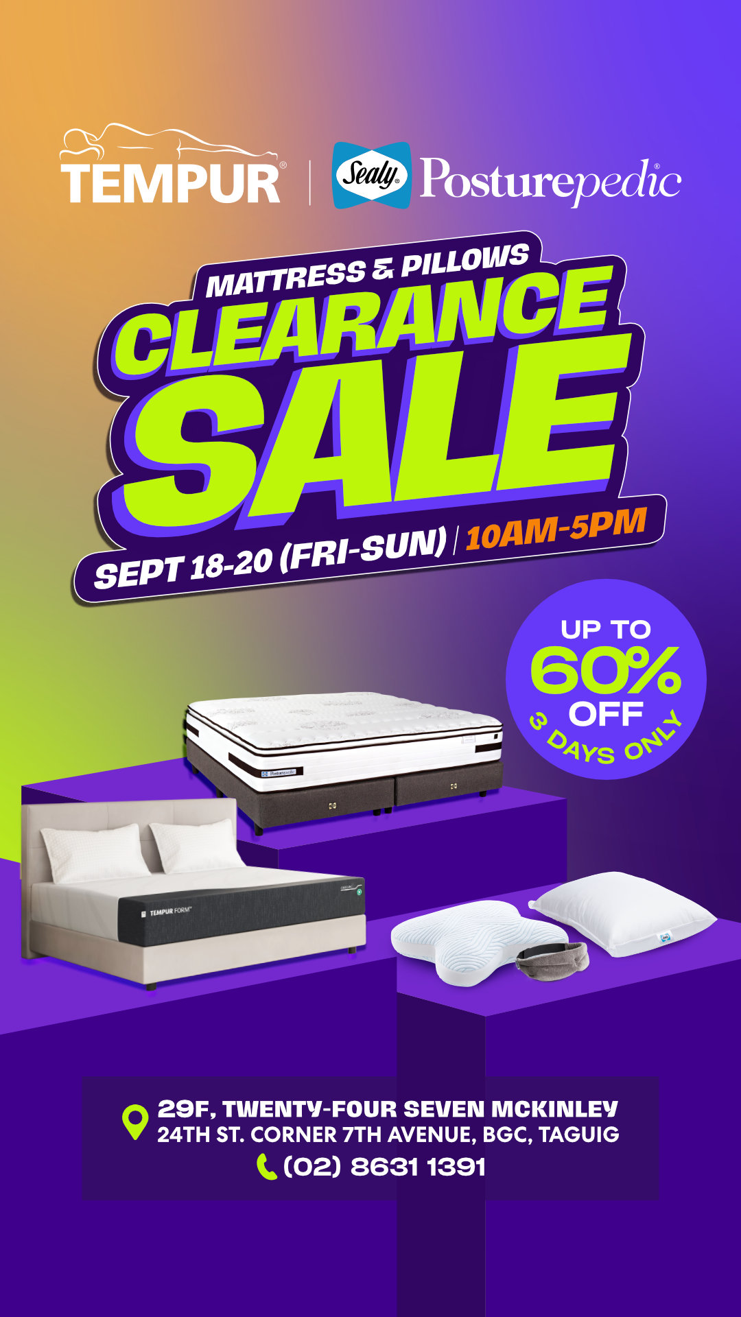 TEMPUR Facebook ad: Tempur Sealy Clearance Sale: September 18-20