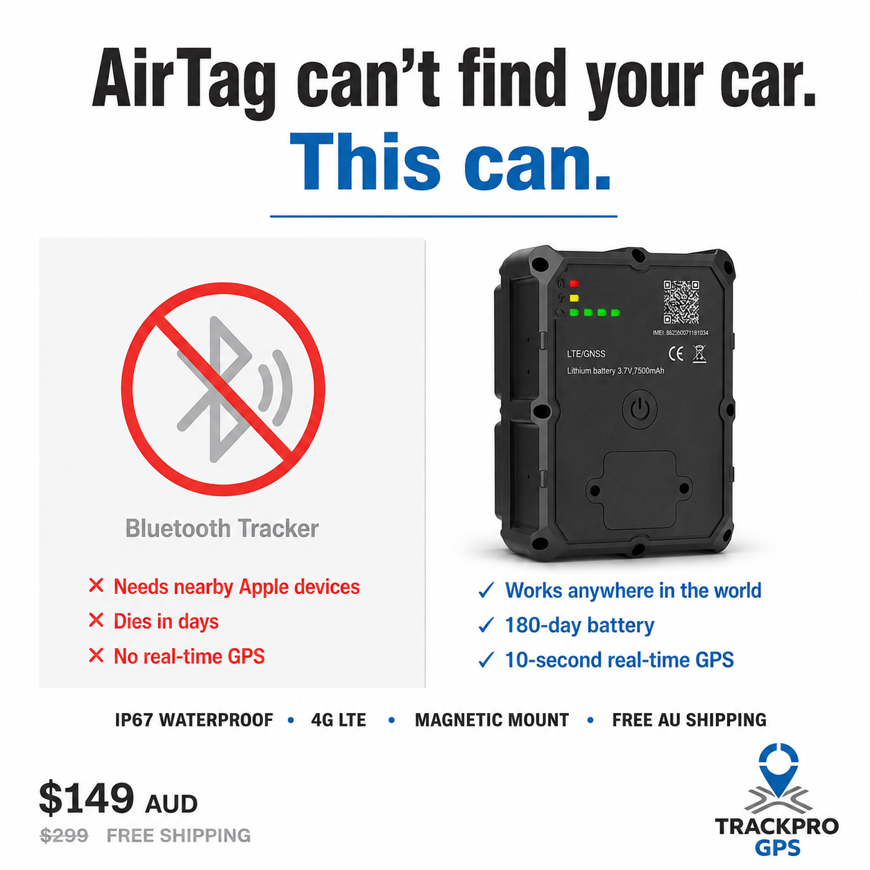 Trackpro GPS - Australia Facebook ad: AirTag Can't Do This.