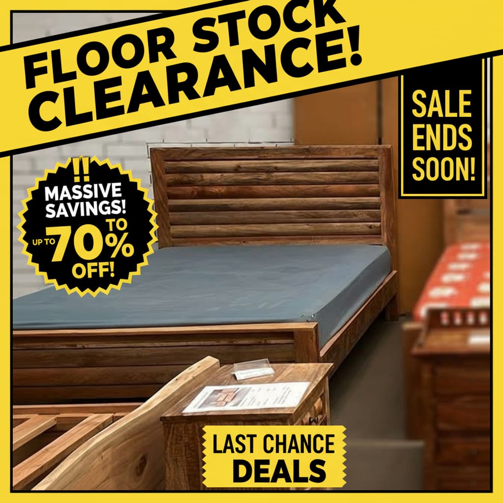 Wood Decor Furniture Facebook ad: Solid Wood Bed Frames, Limited Stock!
