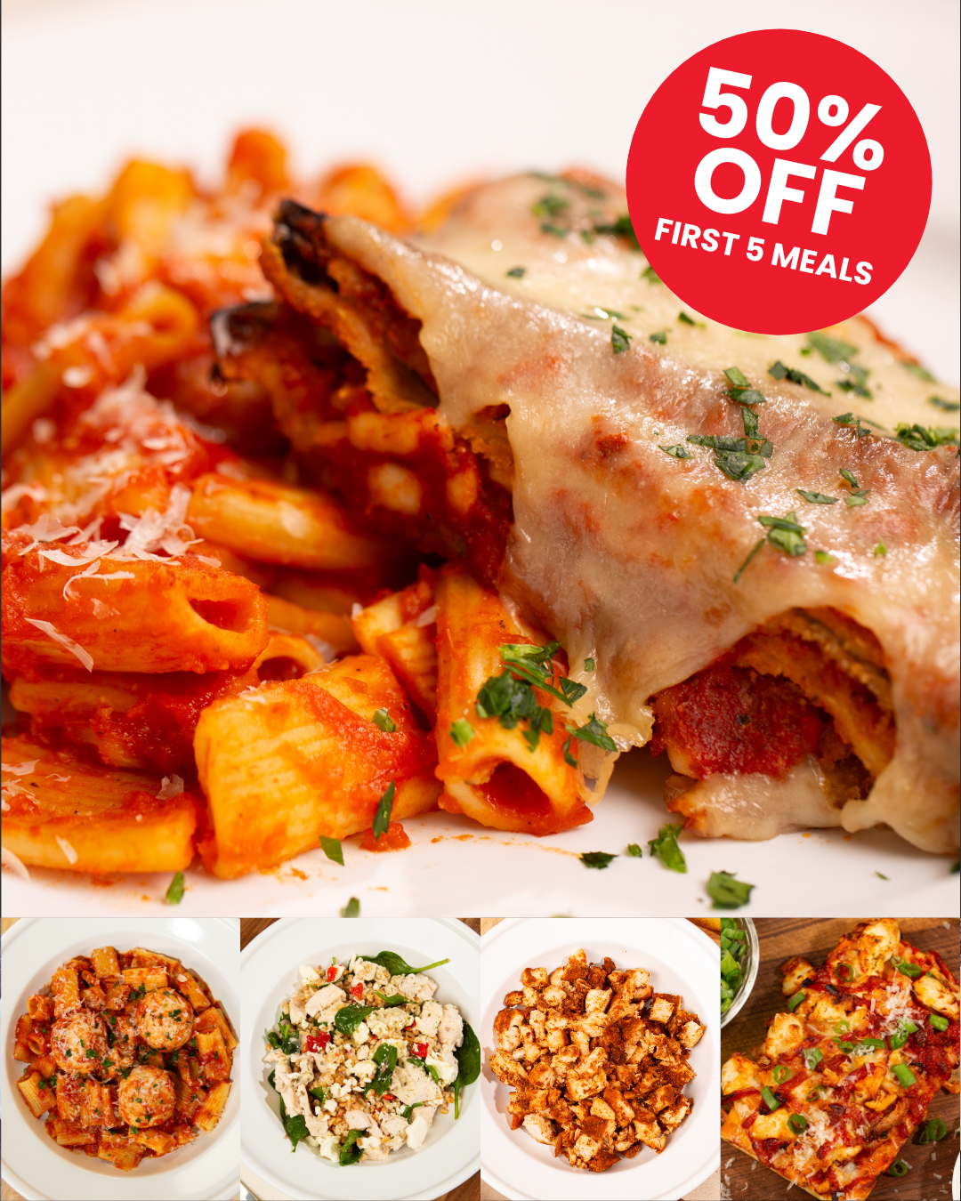 Nutre Meal Plans Facebook ad: New Year Special: Get 50% Off Your First Order of 5 Meals!