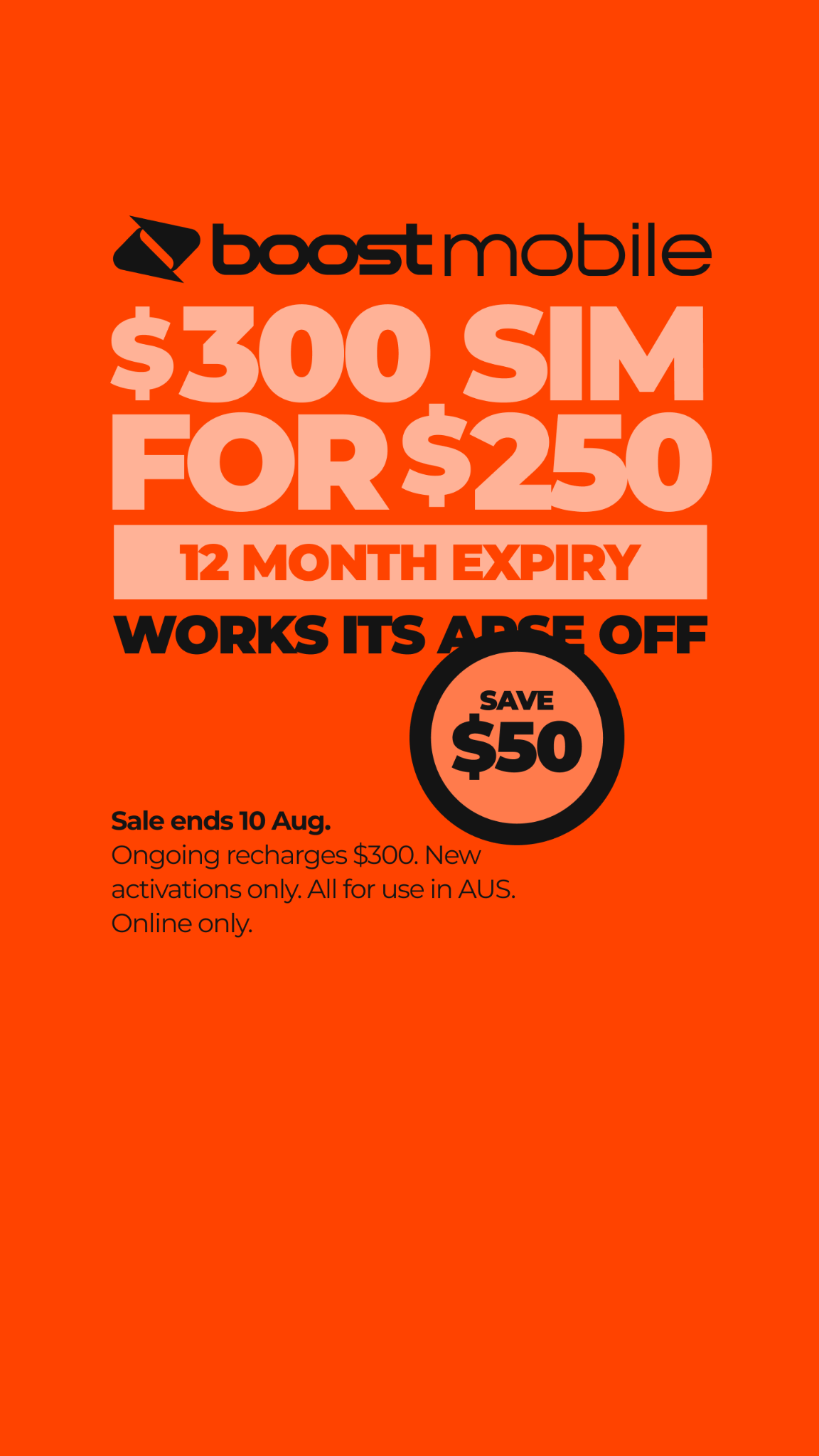 Boost Mobile Australia Facebook ad from Jul 27, 2026