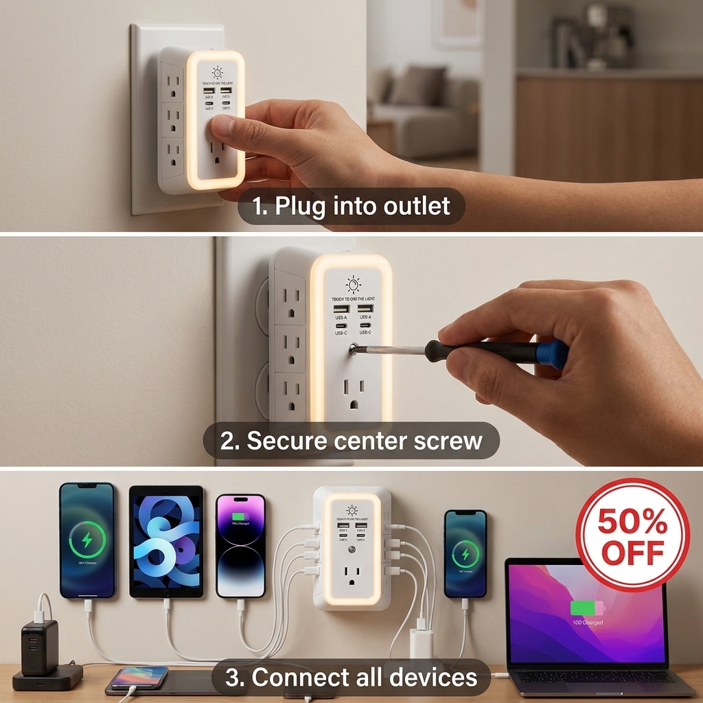Jennie's Essential Select Facebook ad: Aless 10-in-1 ETL-Certified Surge Protector Power Outlet