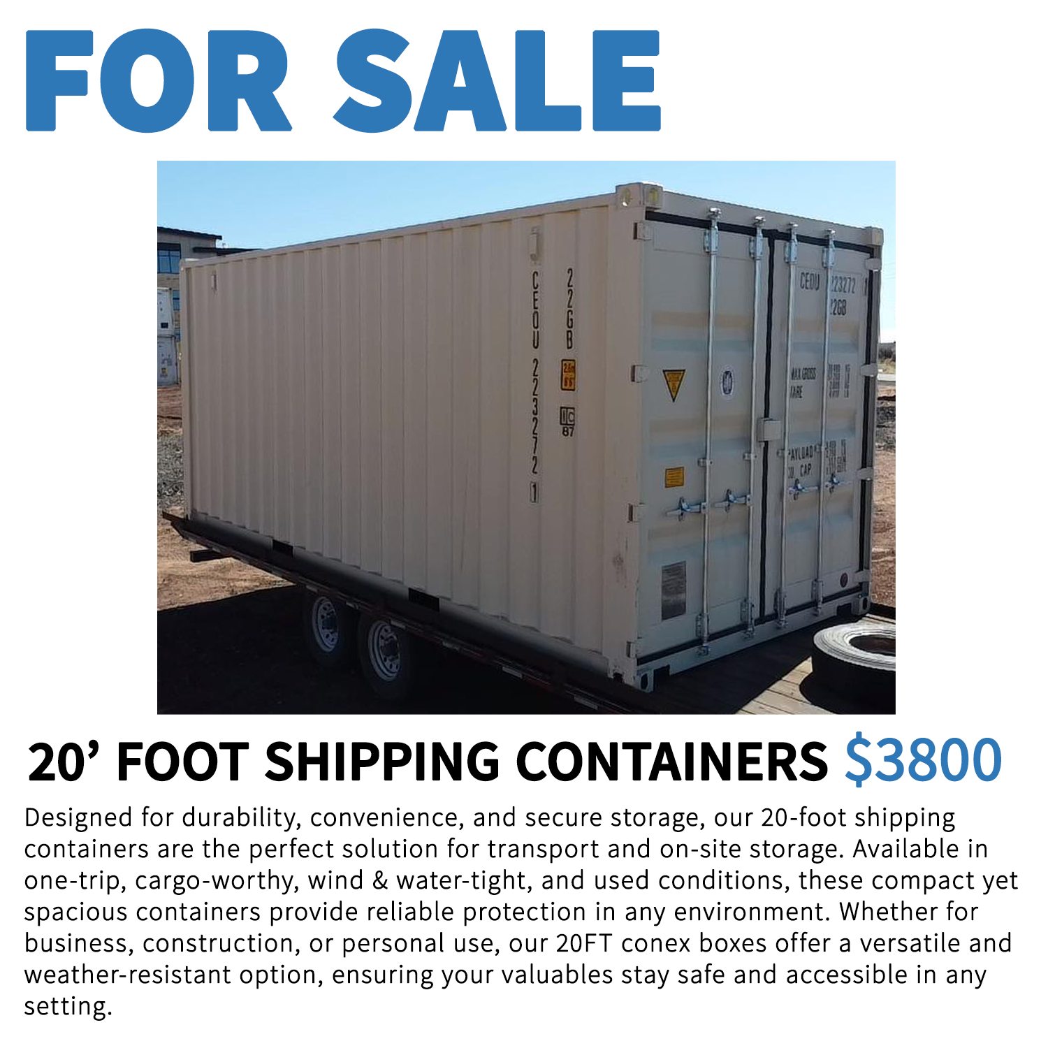 Shad Stubbs Facebook ad: 20FT 1-TRIP | LIKE NEW SHIPPING CONTAINER, FOR SALE NOW IN…