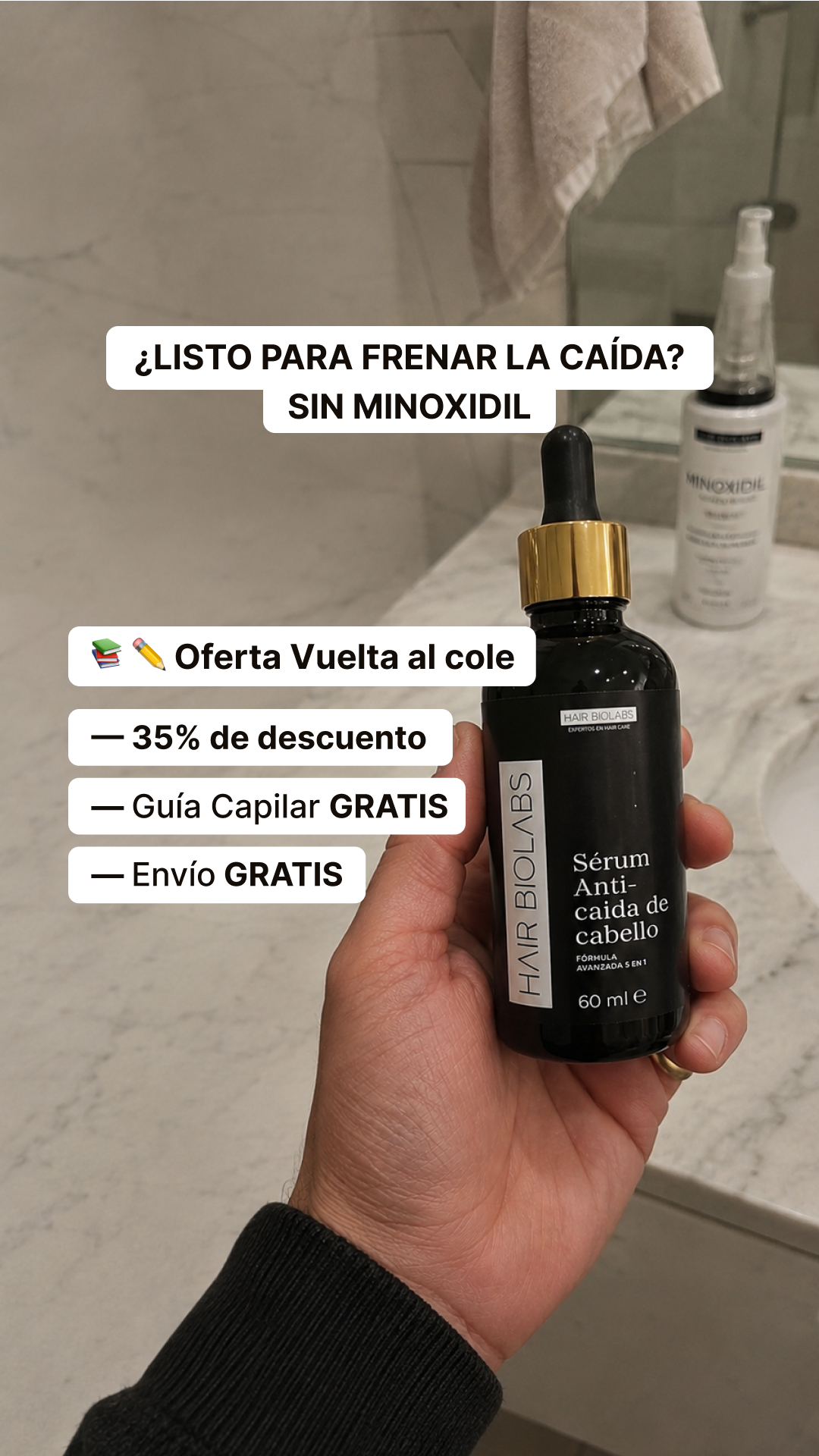 Hair Biolabs Facebook ad: Mi peluquera notó el cambio antes que yo