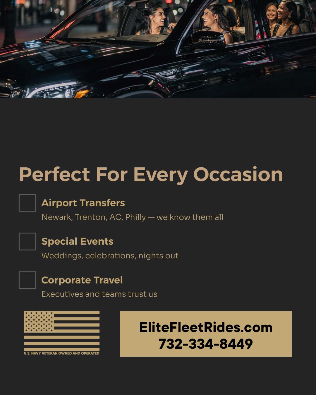 Elite Fleet Rides Facebook ad from Jul 28, 2026