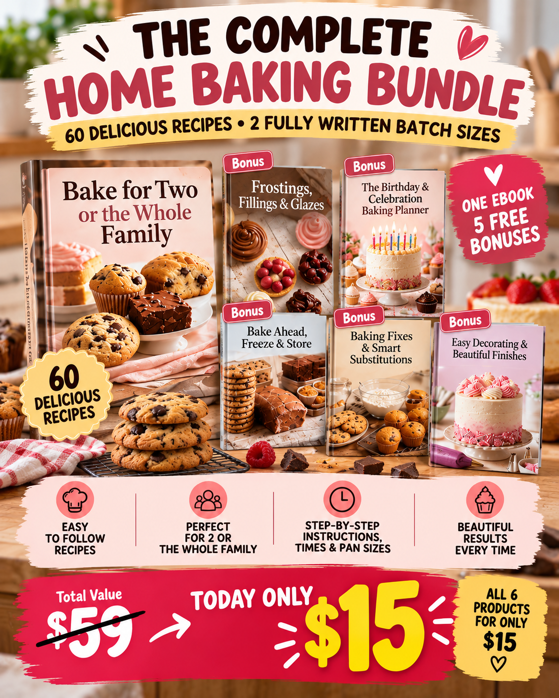 Nexos Digitales redes Facebook ad: The Complete Home Baking Bundle, Only $15