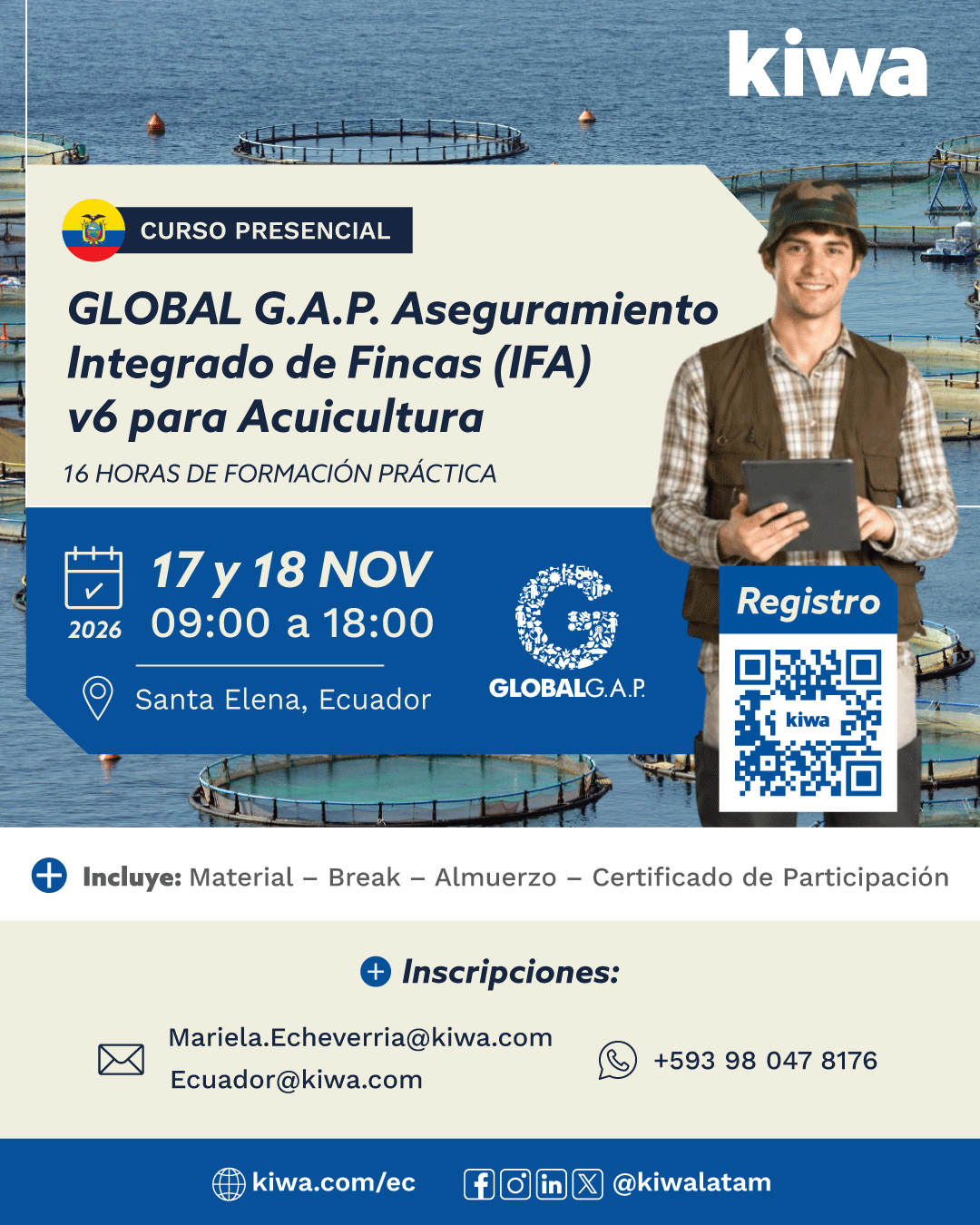 Kiwa América Latina Facebook ad: Curso GLOBALG.A.P. IFA v6 para Acuicultura
