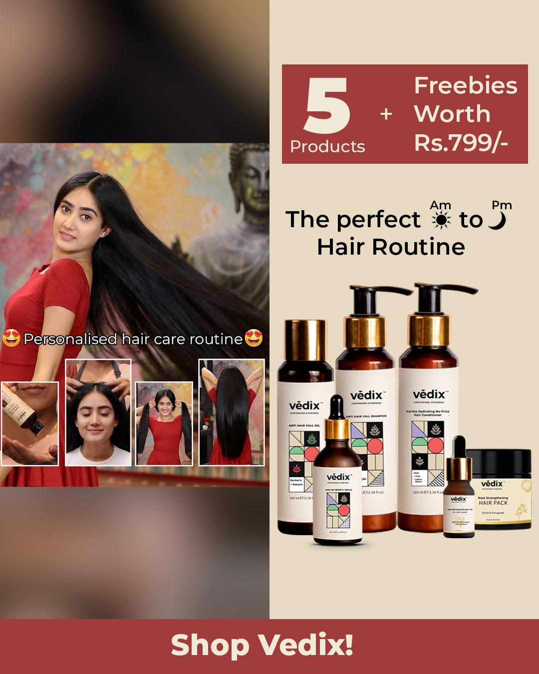 Vedix Facebook ad: Vedix: World’s 1st Customised Ayurvedic Hair Care Brand
