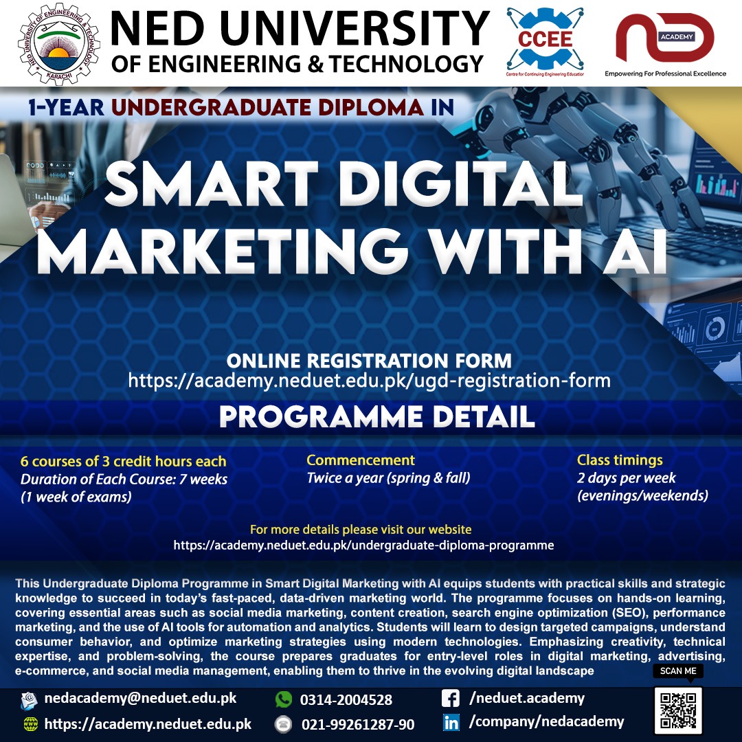 NED Academy, NED University of Engineering & Technology, Karachi Facebook ad
