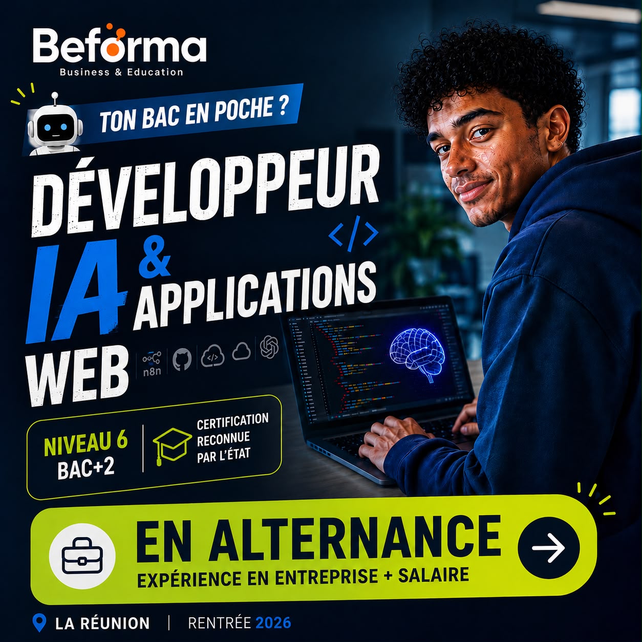 Beforma - Business & Education Facebook ad: Développeur Web & IA, Alternance Niveau 5 (BAC+2) |…