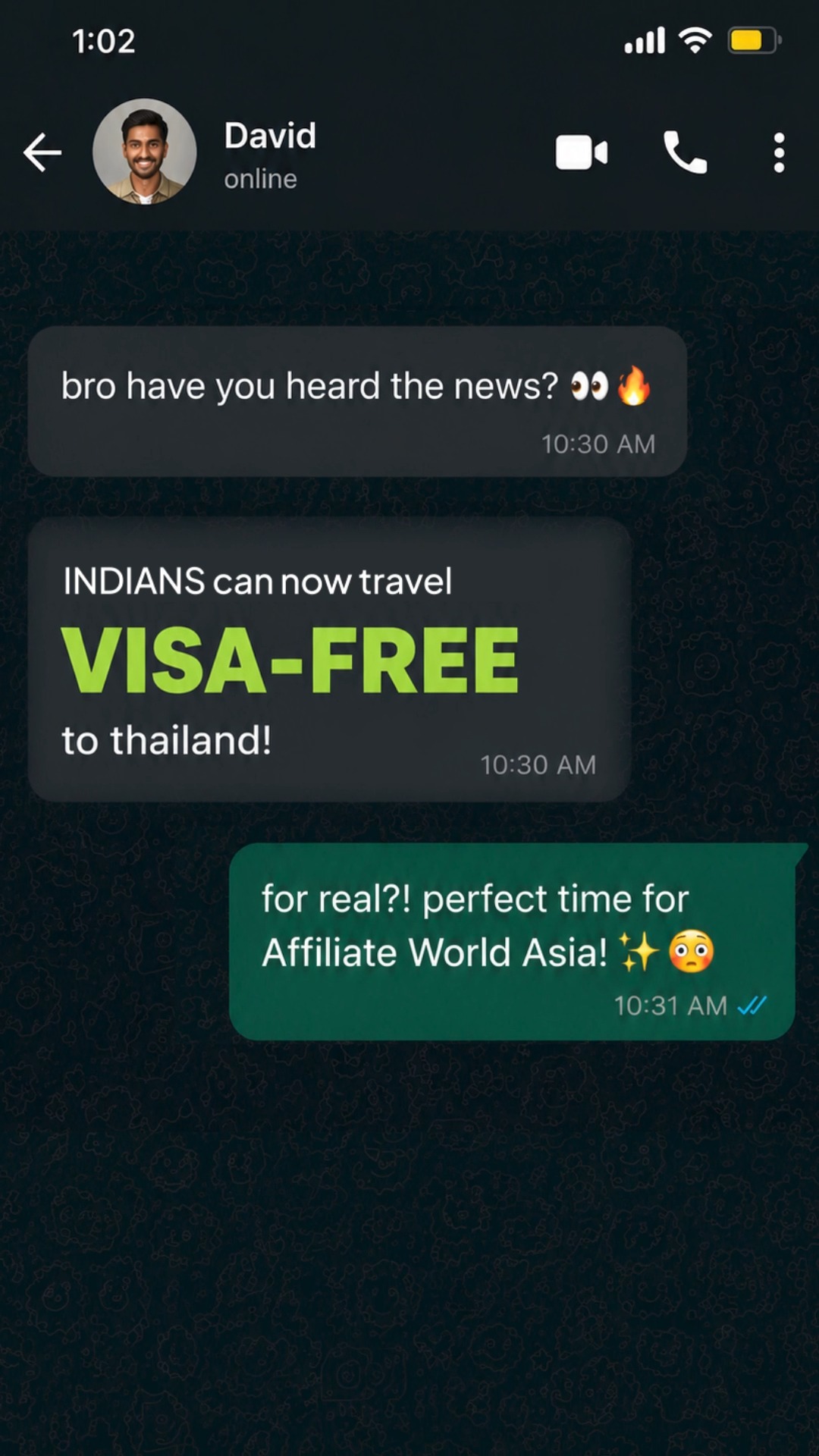 Affiliate World Conferences Facebook ad: Fly Visa-Free to Affiliate World Asia.