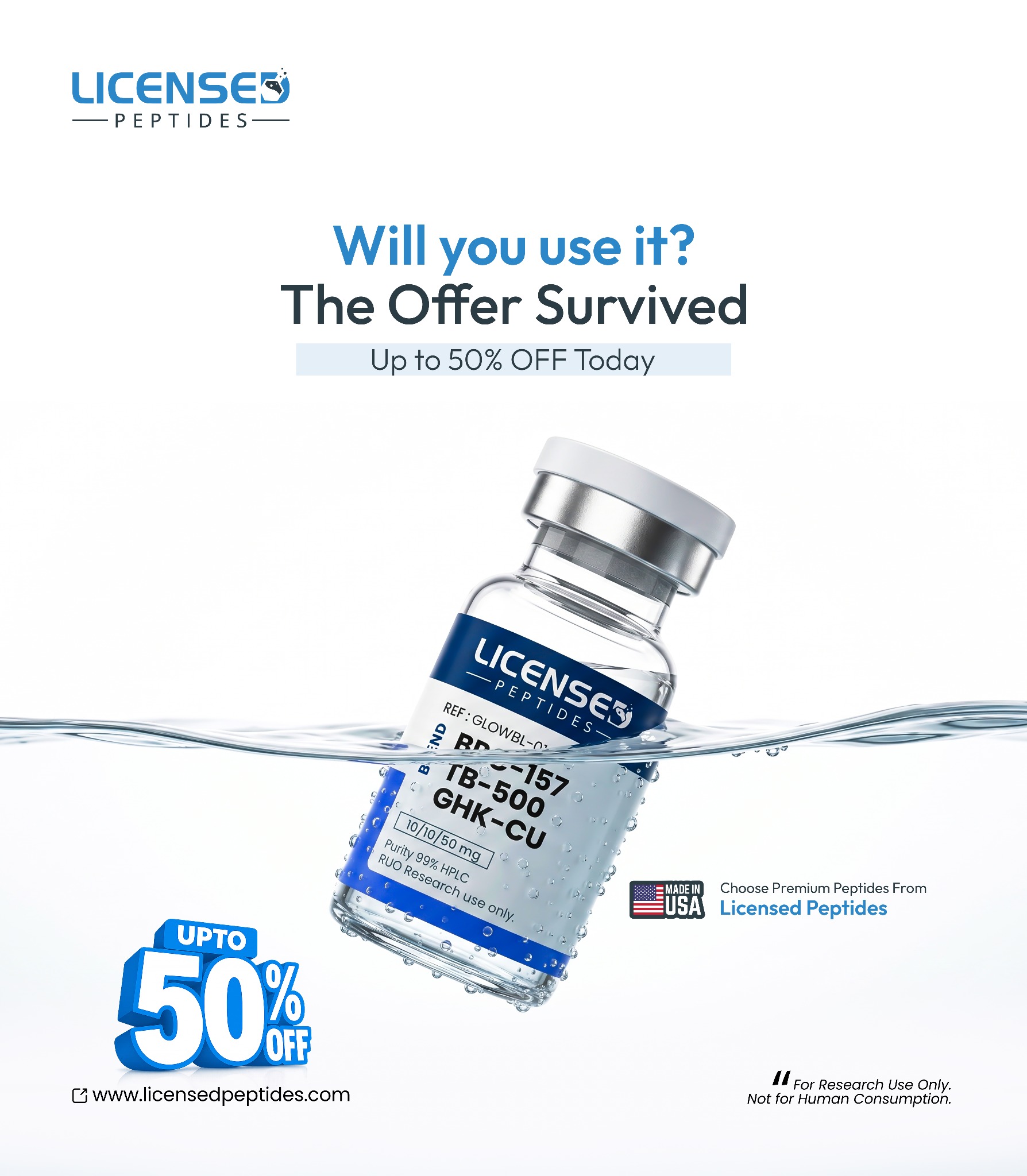 LicensedPeptides.com Facebook ad