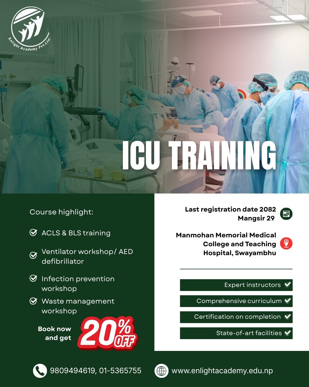 Enlight Academy Facebook ad: Advance Your Nursing Career with the ICU Training…