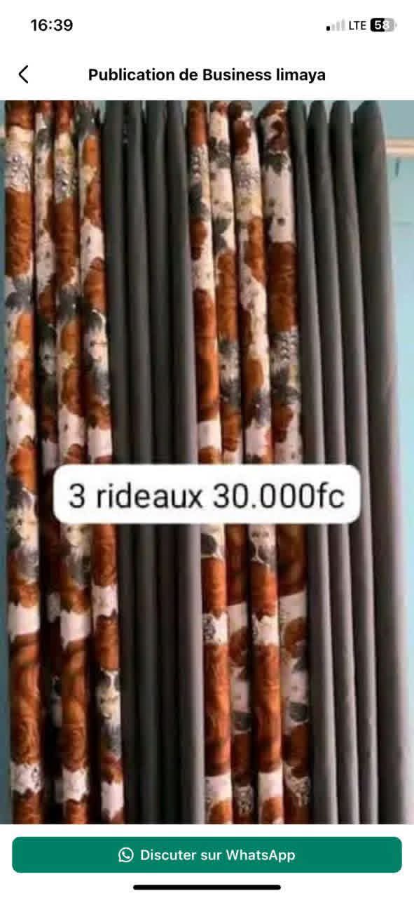 Business limaya Facebook ad: Solde rideaux 3 rideaux 30.000fc, rideaux ministère 4…