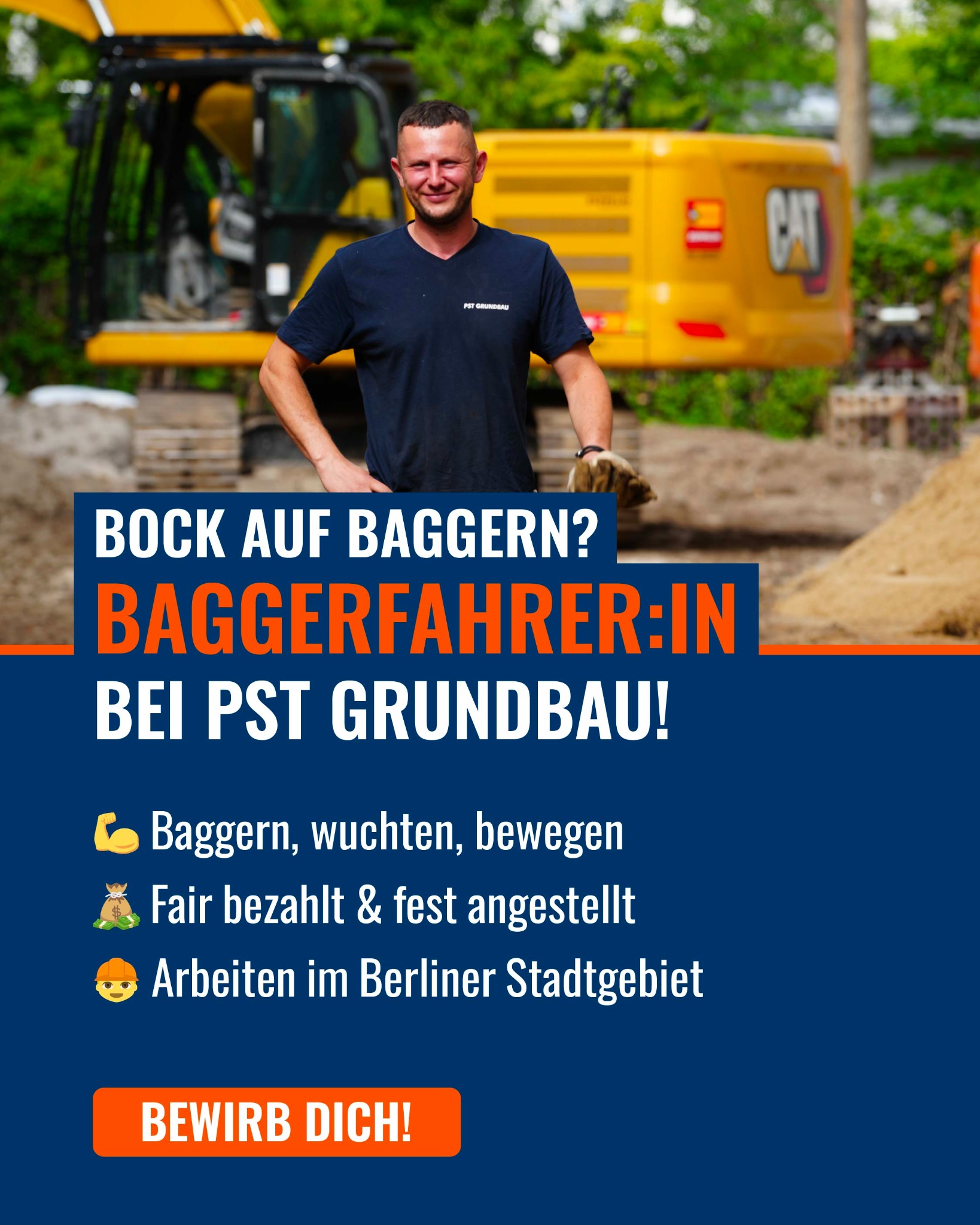 PST-Grundbau Facebook ad: Tinder war gestern. Wir baggern richtig!