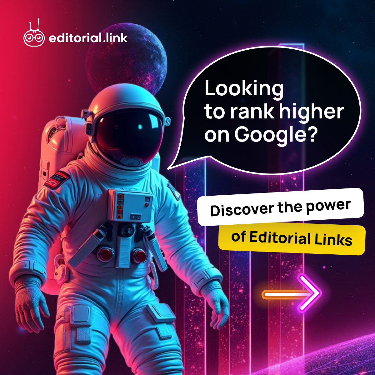 Editorial.Link Facebook ad: Looking to rank higher on Google?