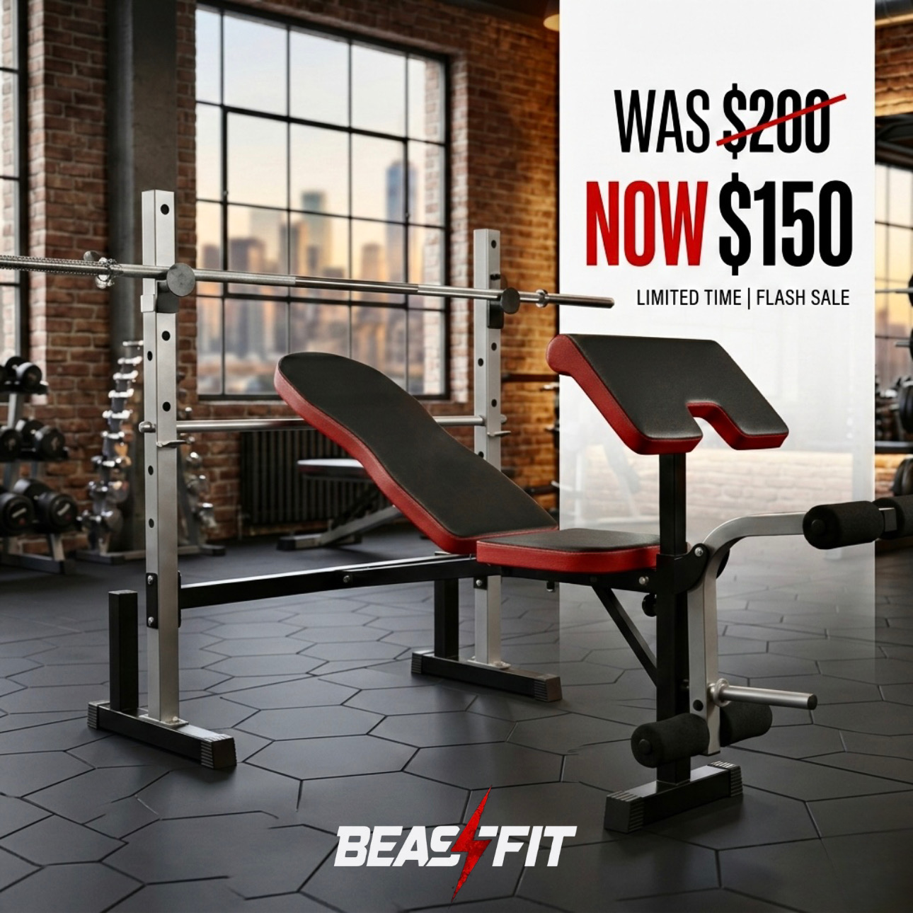 beastfit.lb Facebook ad: Was $200, Now ONLY $150! FREE SHIPPING