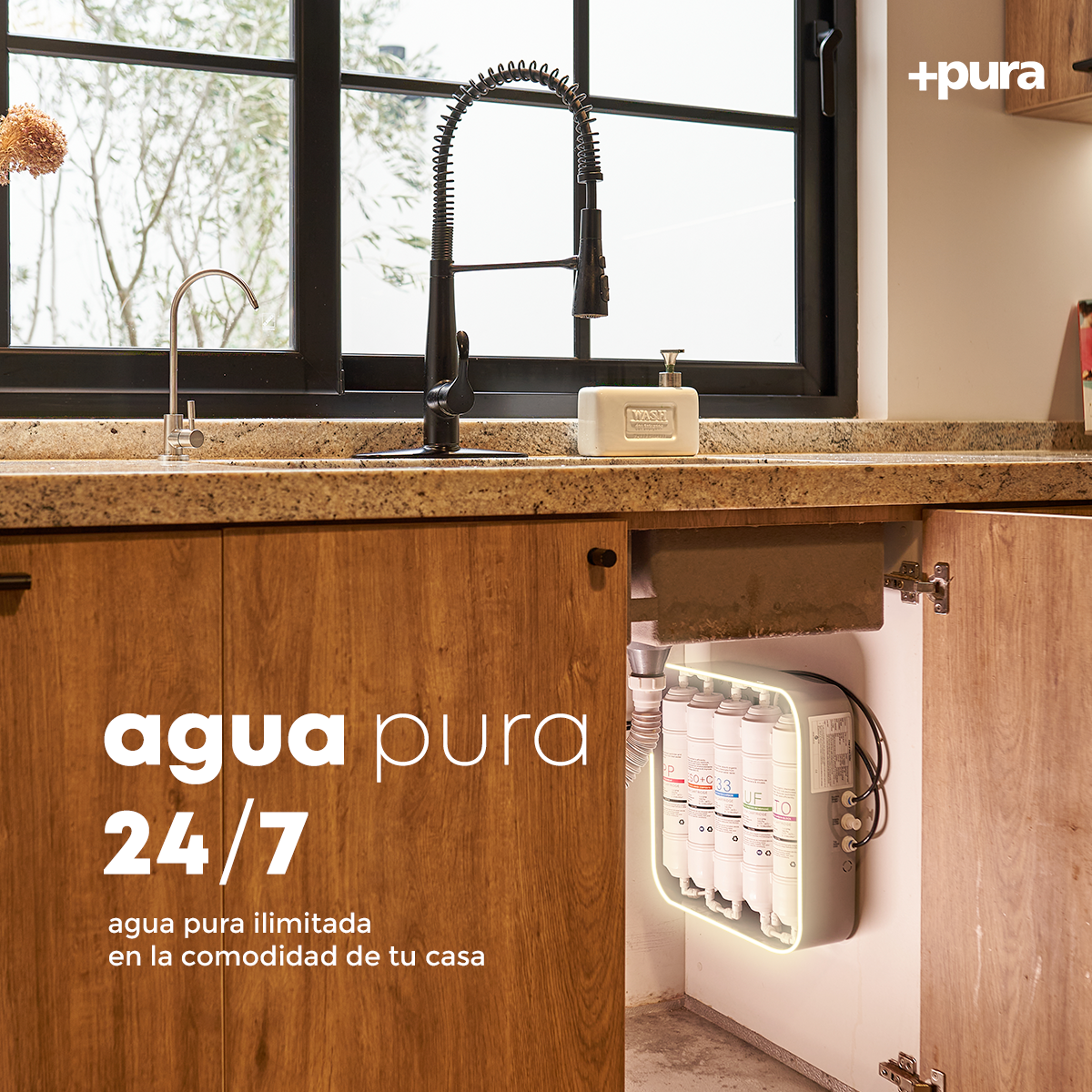 Mas Pura Water Facebook ad: Ahorra con filtros de agua