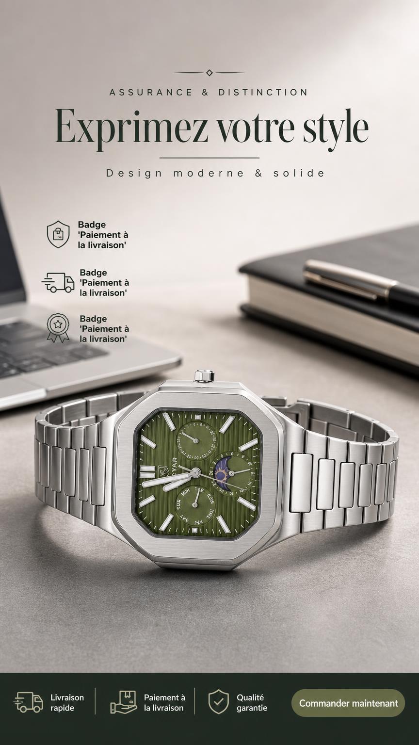 KHOU CHI FU Facebook ad: Montre élégante pour homme moderne