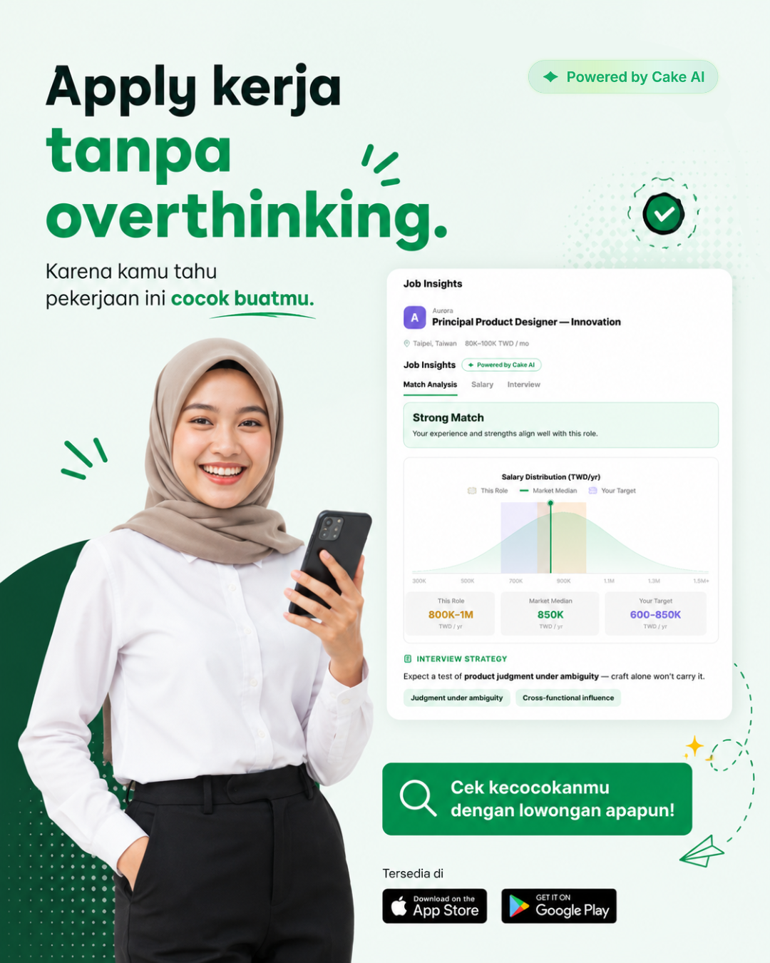 Cake Indonesia Facebook ad: Cek kecocokan dengan lowongan apapun
