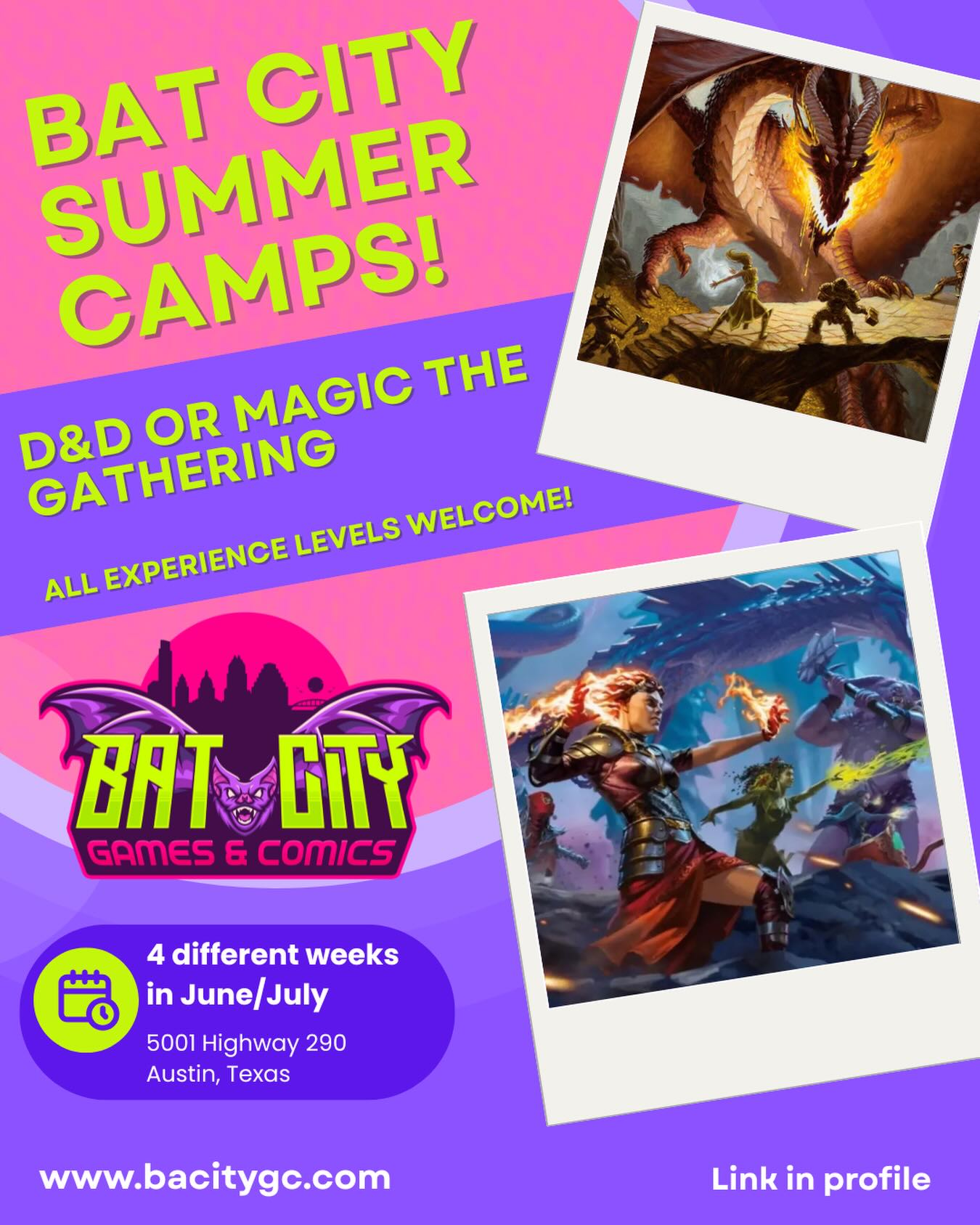 Bat City Comics & Gaming Facebook ad: Summer Camp