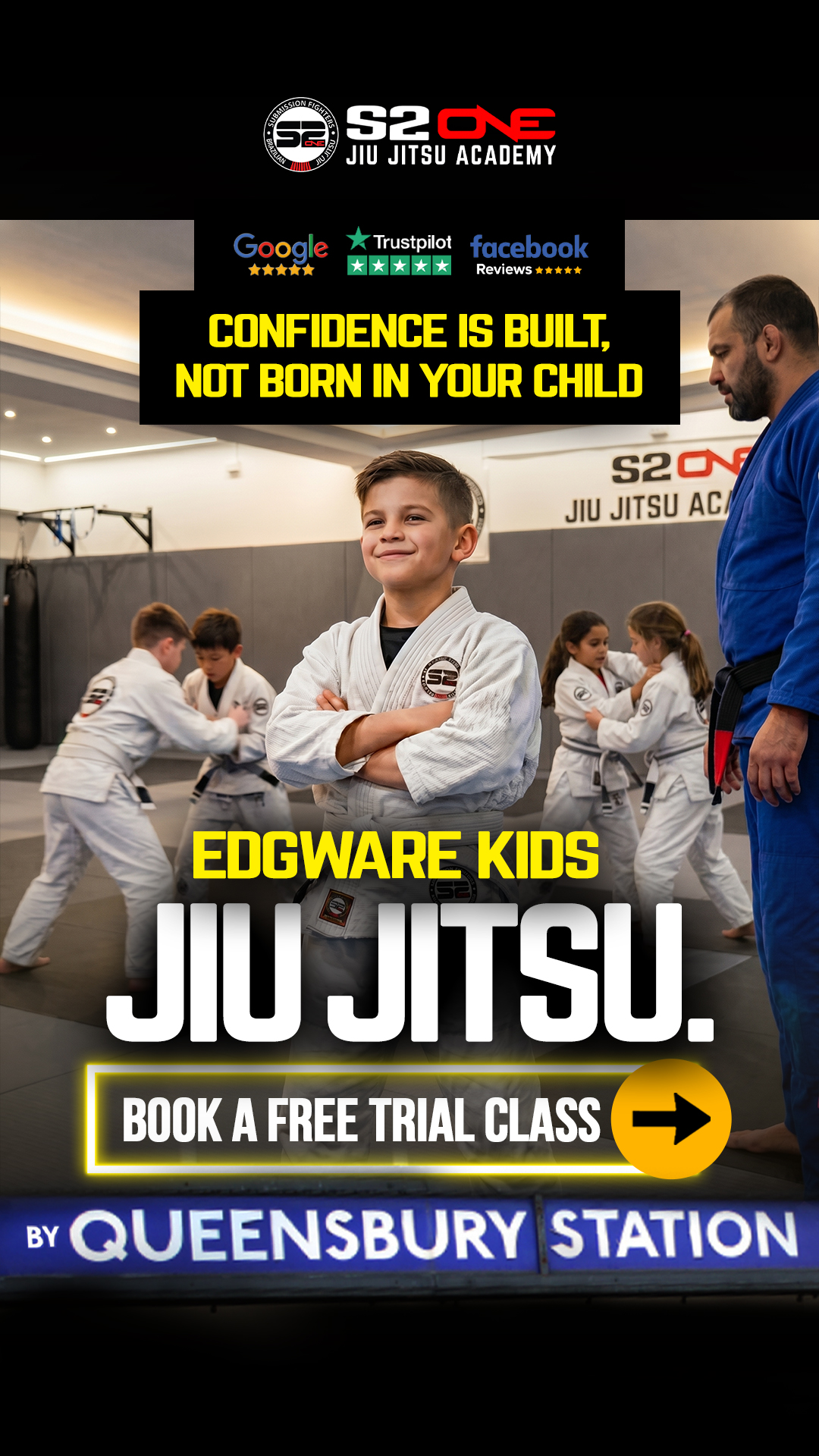 S2one Jiu Jitsu Academy Facebook ad: S2one bjj will give your child real confidence